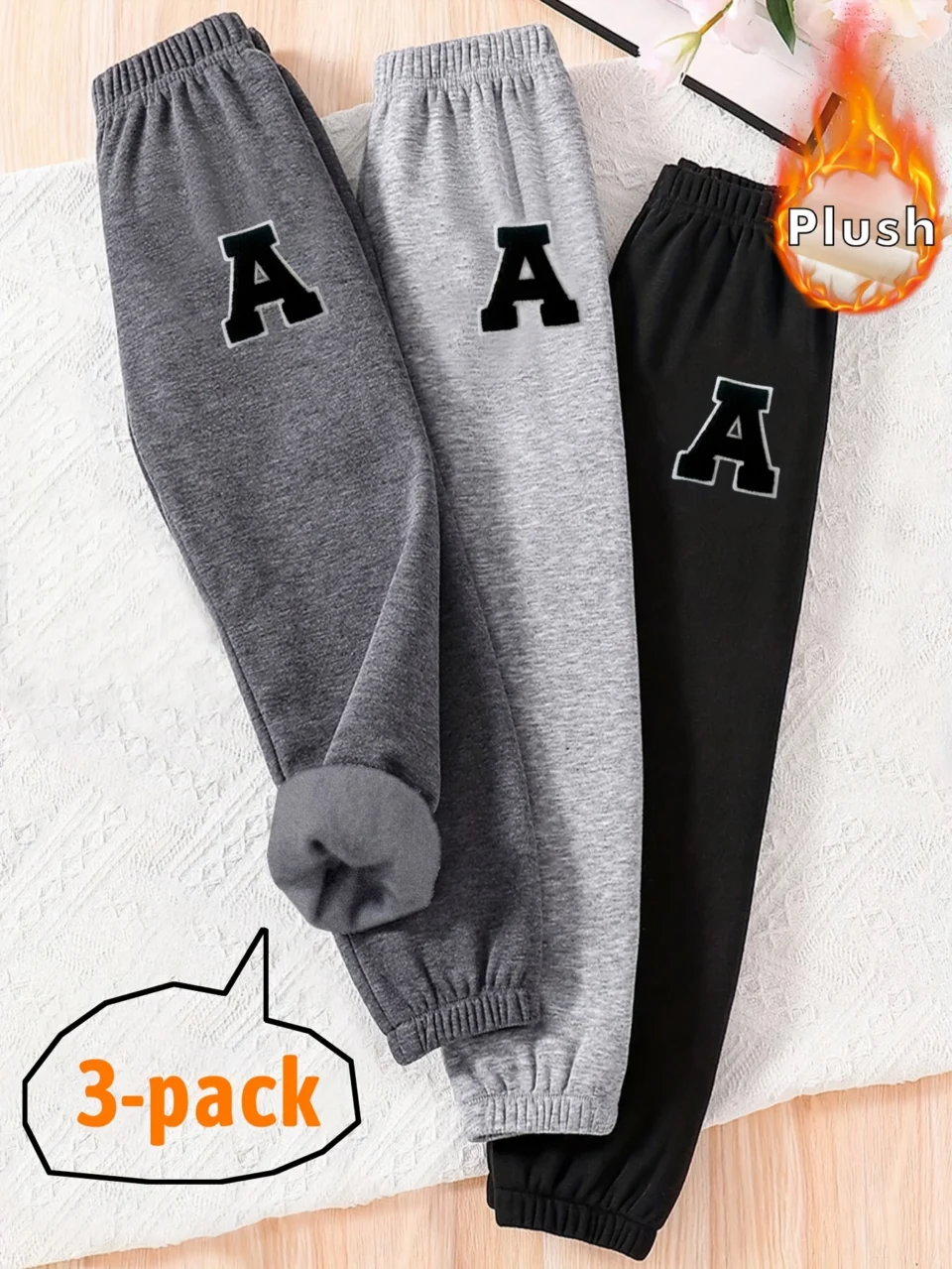 Girls Letter Print Fleece Sweatpants Fall Winter