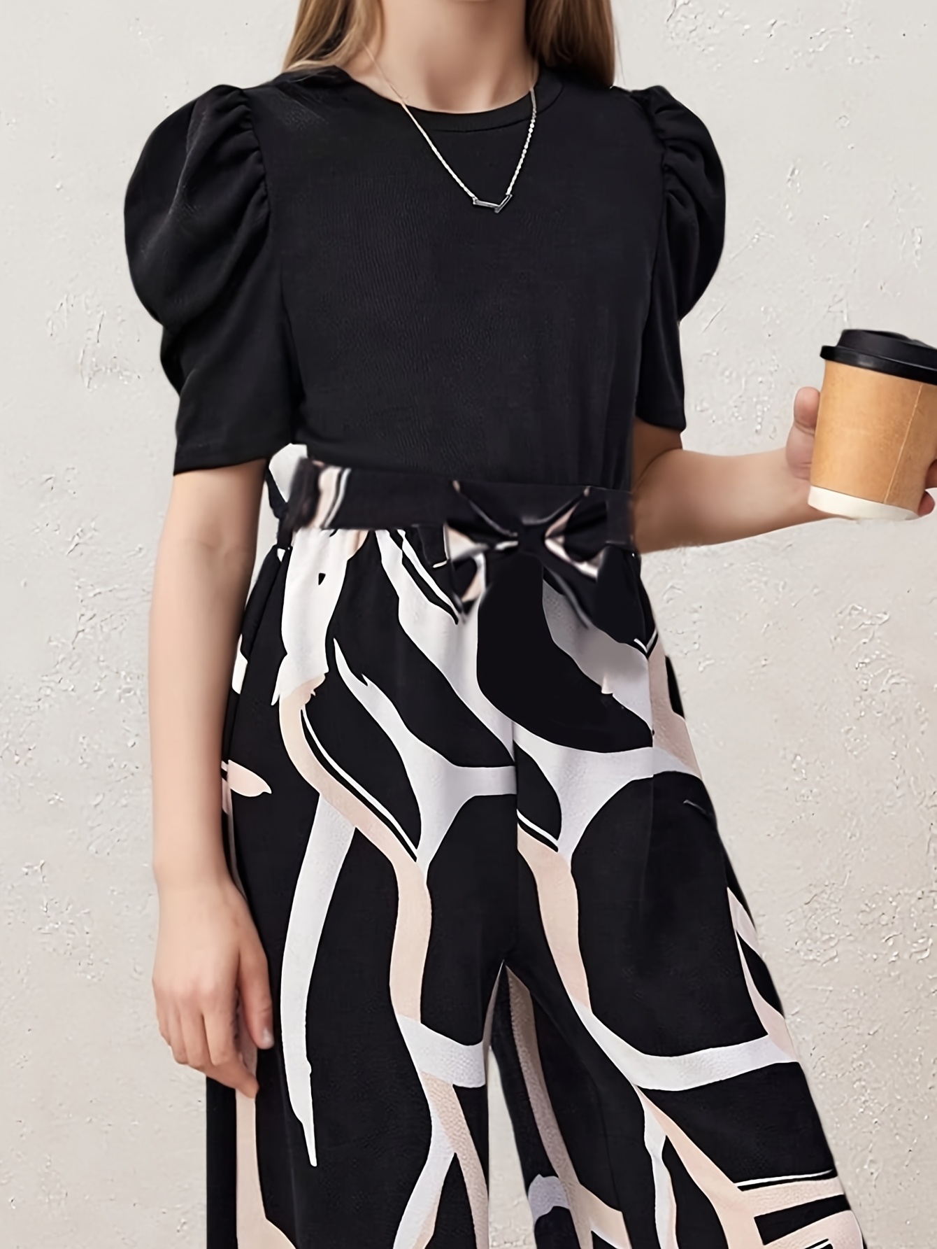 Girls Geometric Print T-Shirt Wide Leg Pants 2-Piece Set Spring Summer - 图片 26