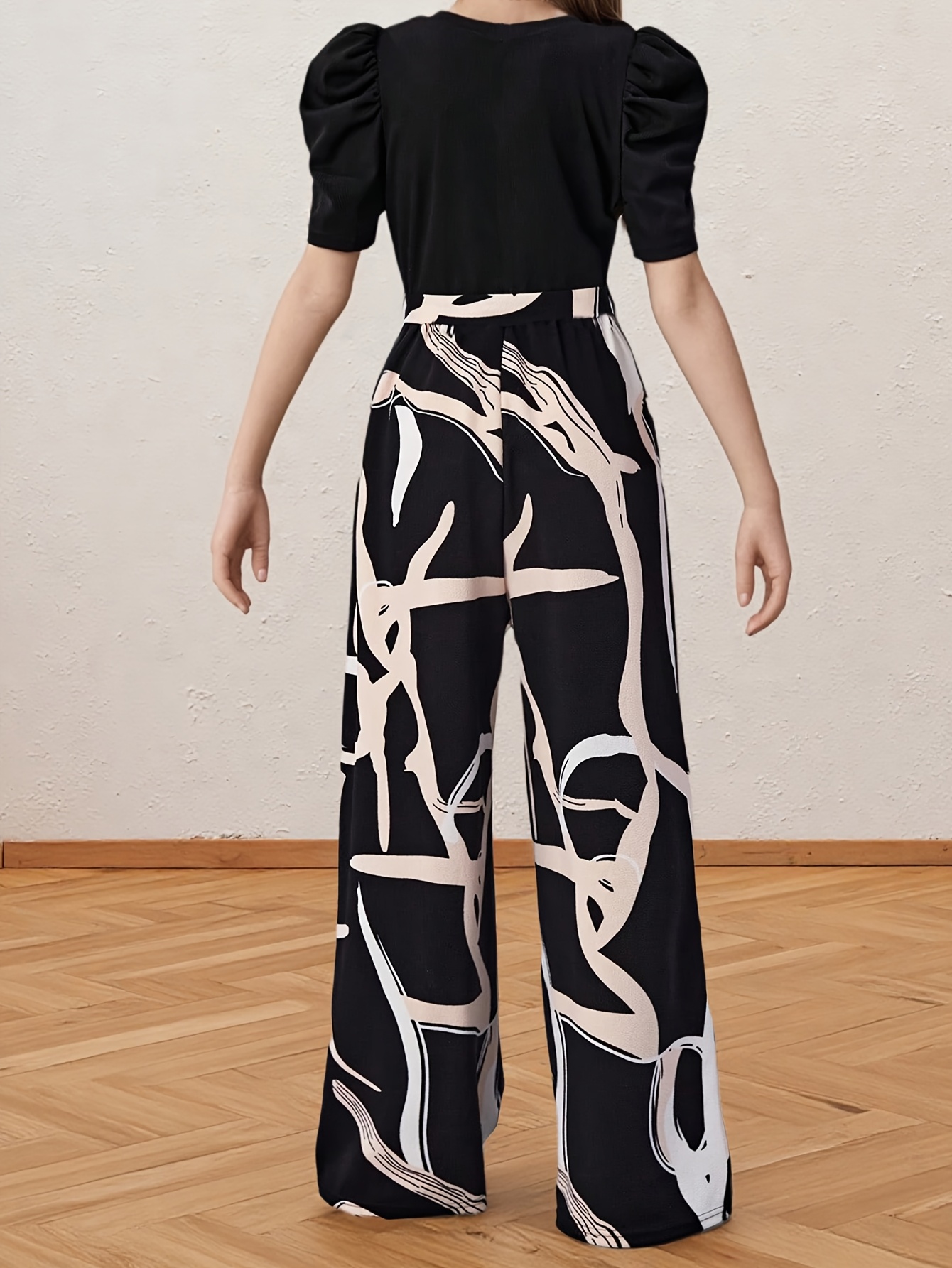 Girls Geometric Print T-Shirt Wide Leg Pants 2-Piece Set Spring Summer - 图片 24