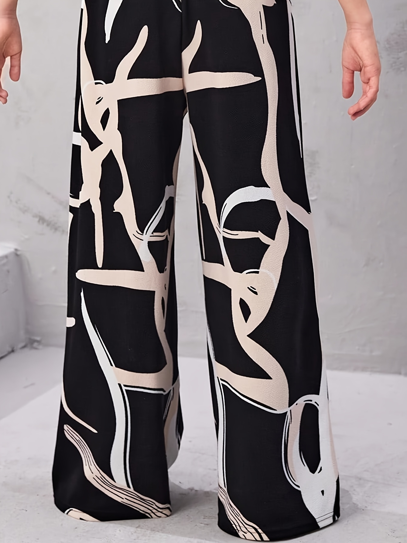 Girls Geometric Print T-Shirt Wide Leg Pants 2-Piece Set Spring Summer - 图片 25