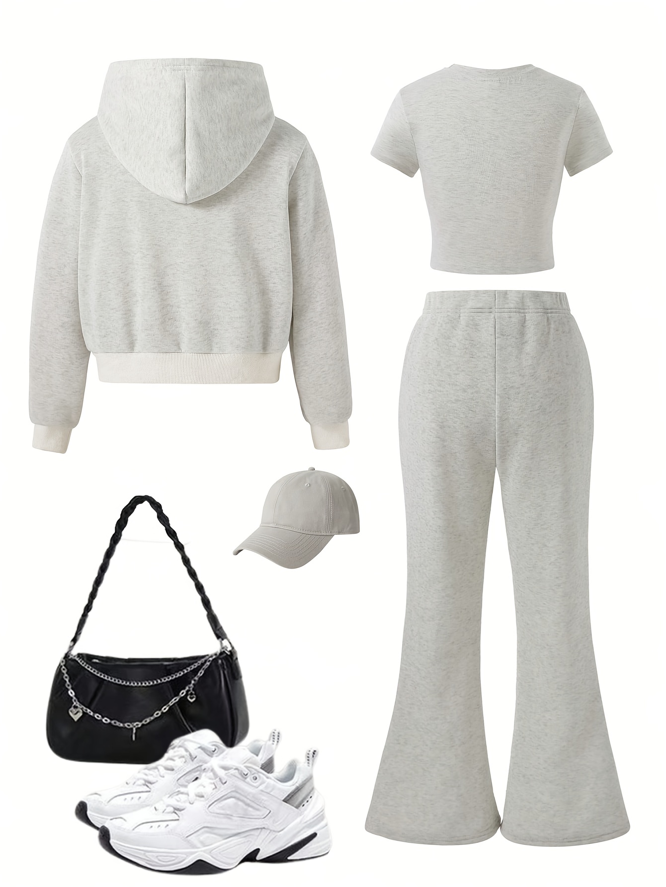 Girls Letter Print Warm Jacket T-Shirt Flare Pants 3-Piece Set Fall Winter - 图片 2