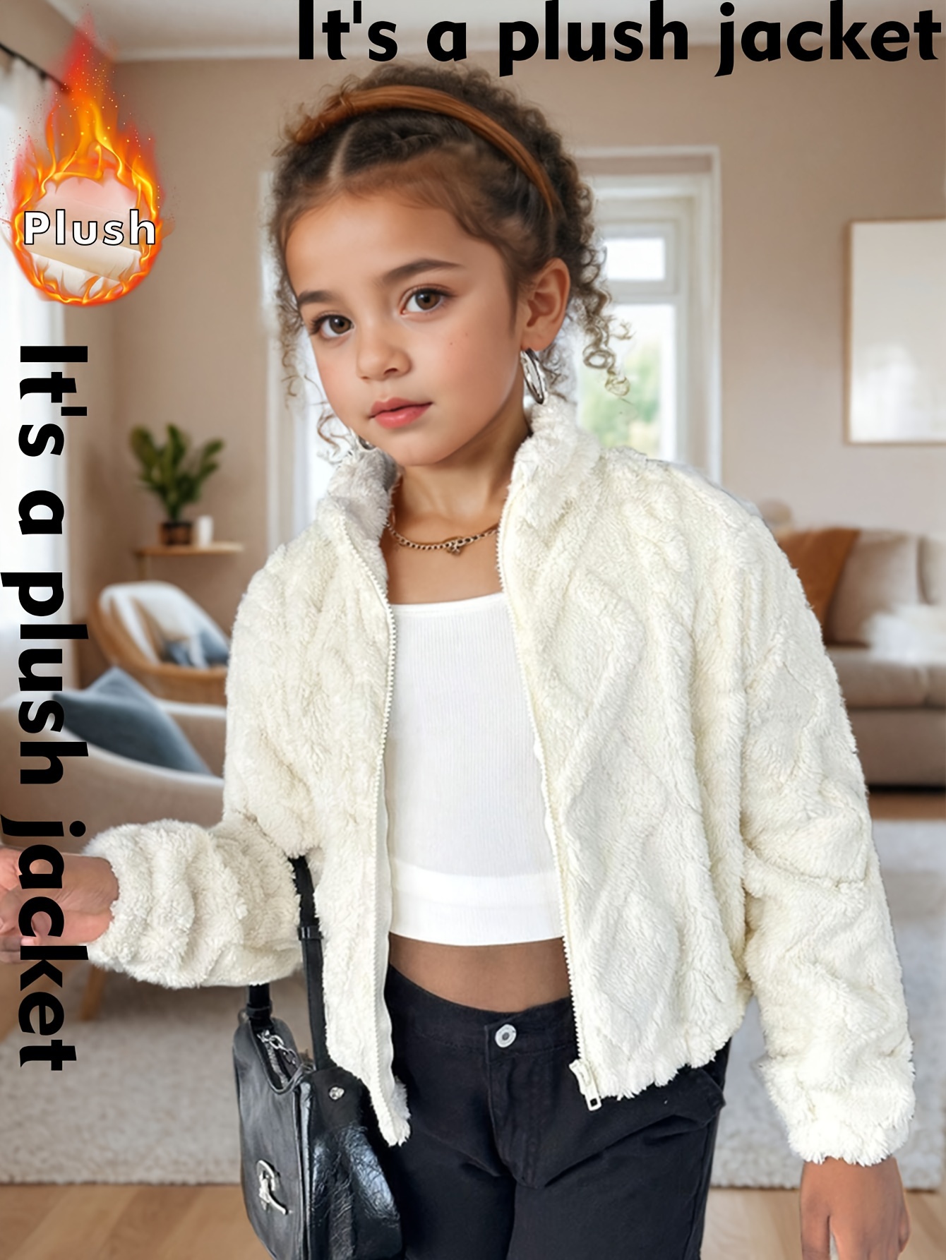 Girls Quilted Warm Plush Jacket Fall Winter - 图片 2