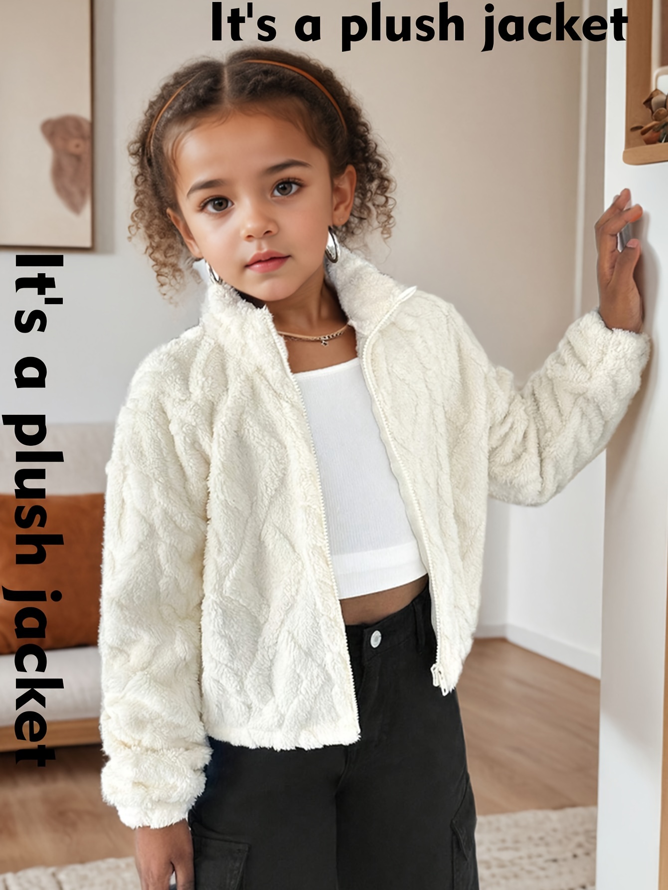 Girls Quilted Warm Plush Jacket Fall Winter - 图片 3