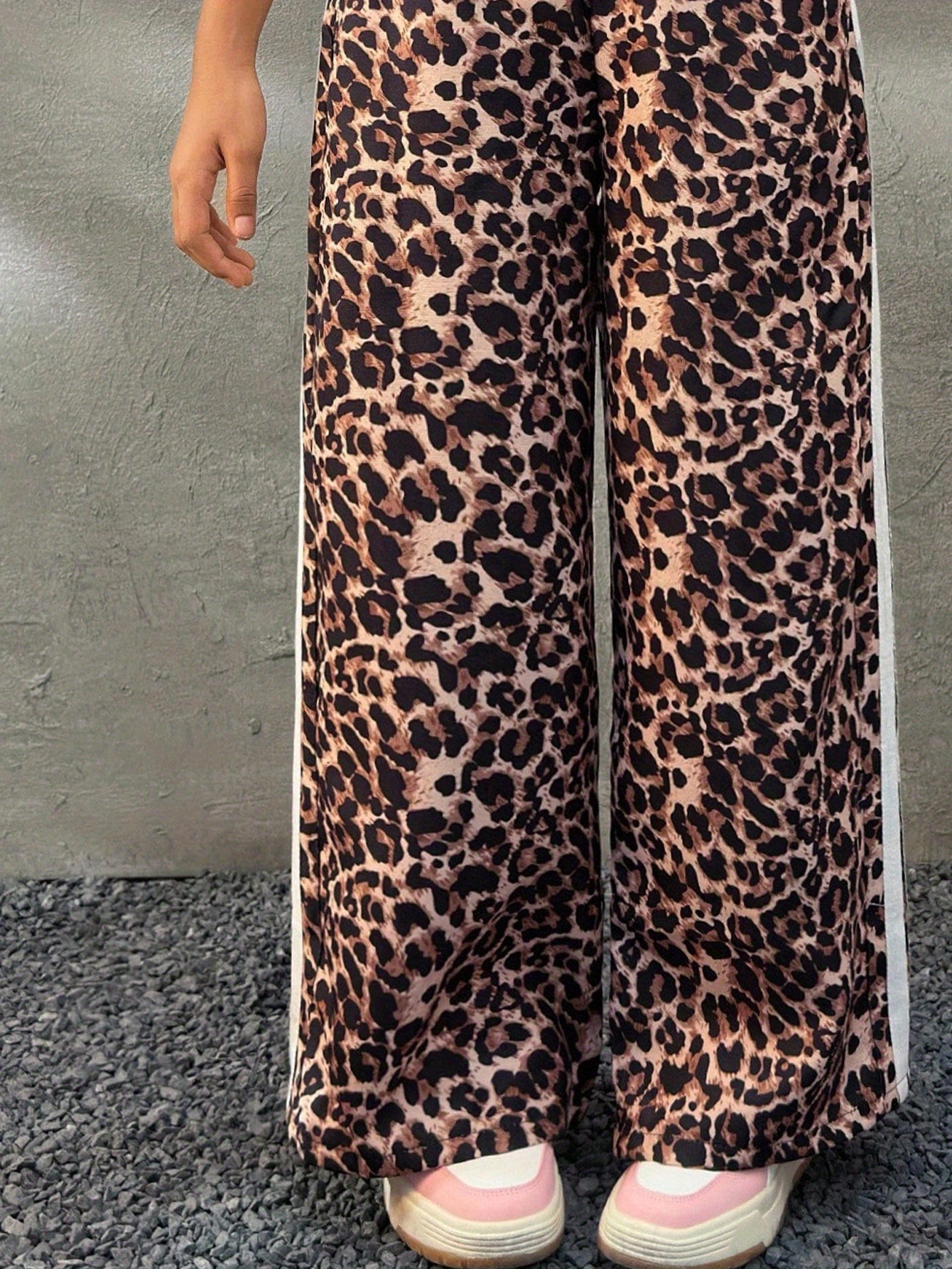 Girls Leopard Print Loose Fit Leopard Wide Leg Pants Spring Summer - 图片 5