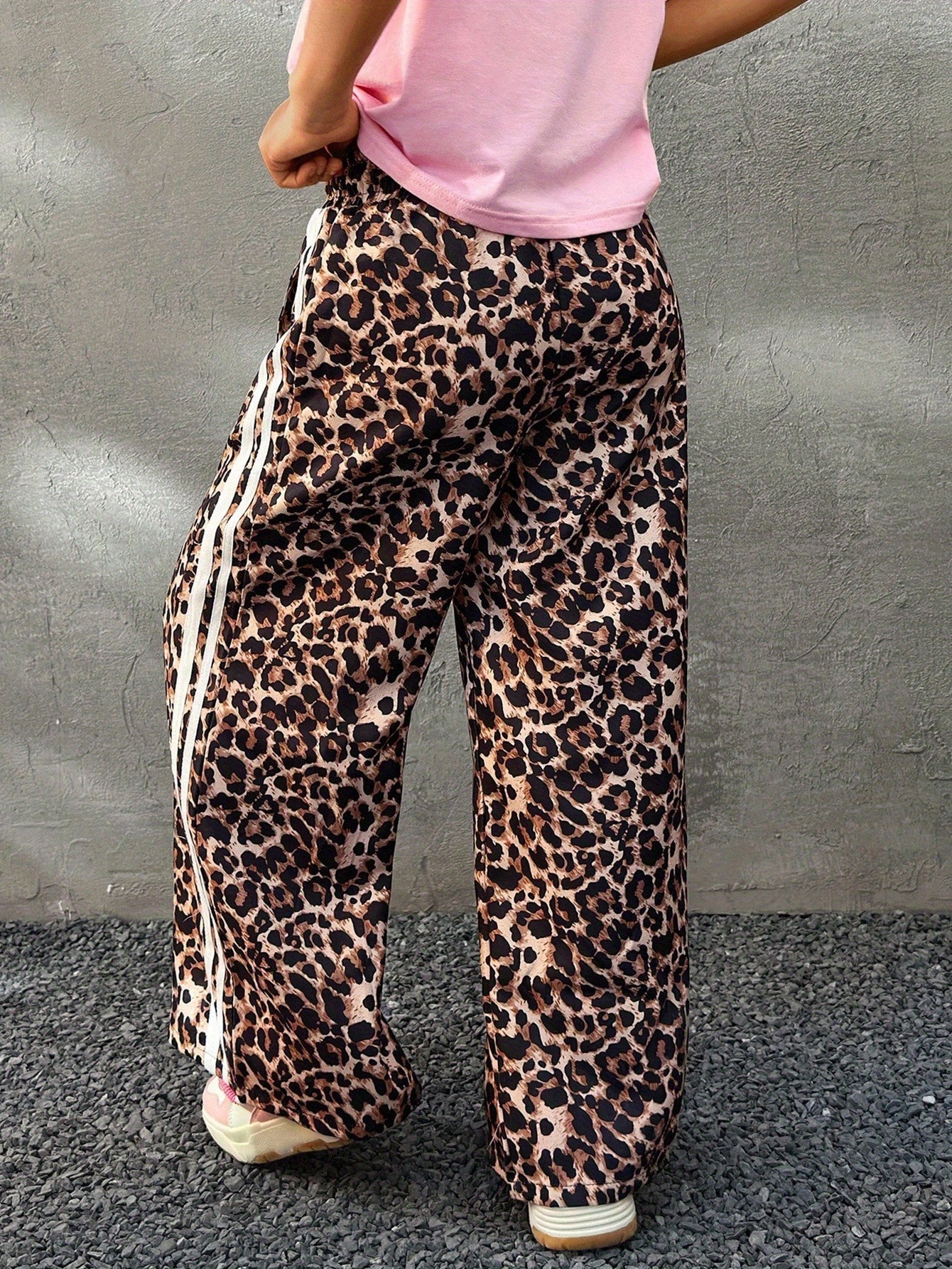 Girls Leopard Print Loose Fit Leopard Wide Leg Pants Spring Summer - 图片 3