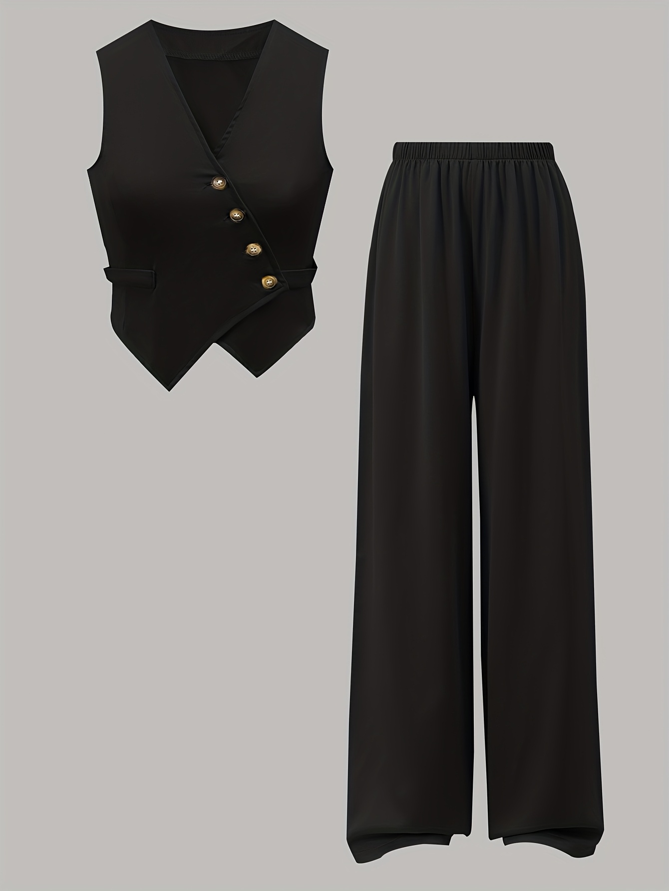 Girls Asymmetrical Solid Blazer Vest Pants 2-Piece Set Spring Summer - 图片 2