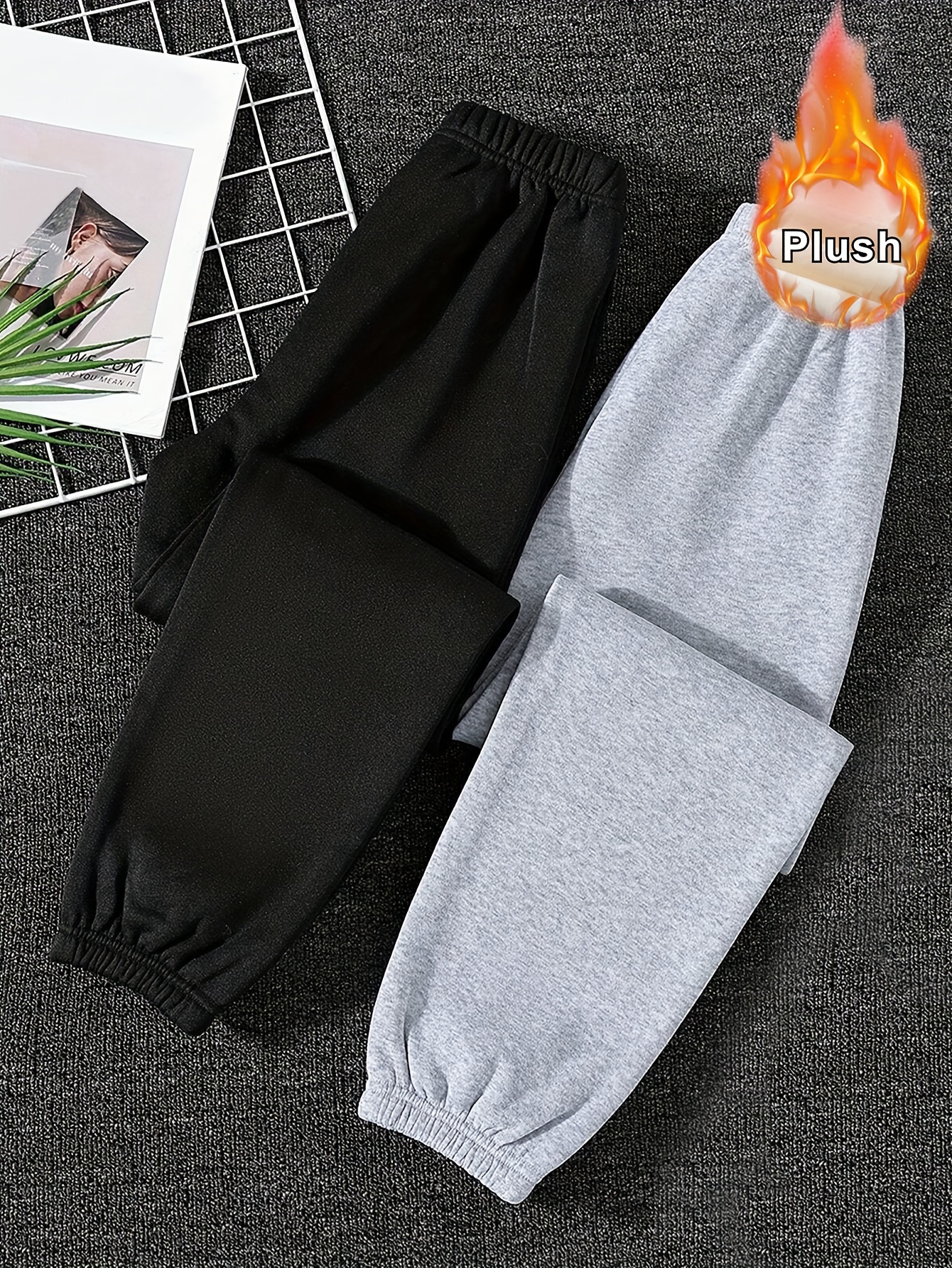 Girls Letter Print Fleece Sweatpants Fall Winter - 图片 2