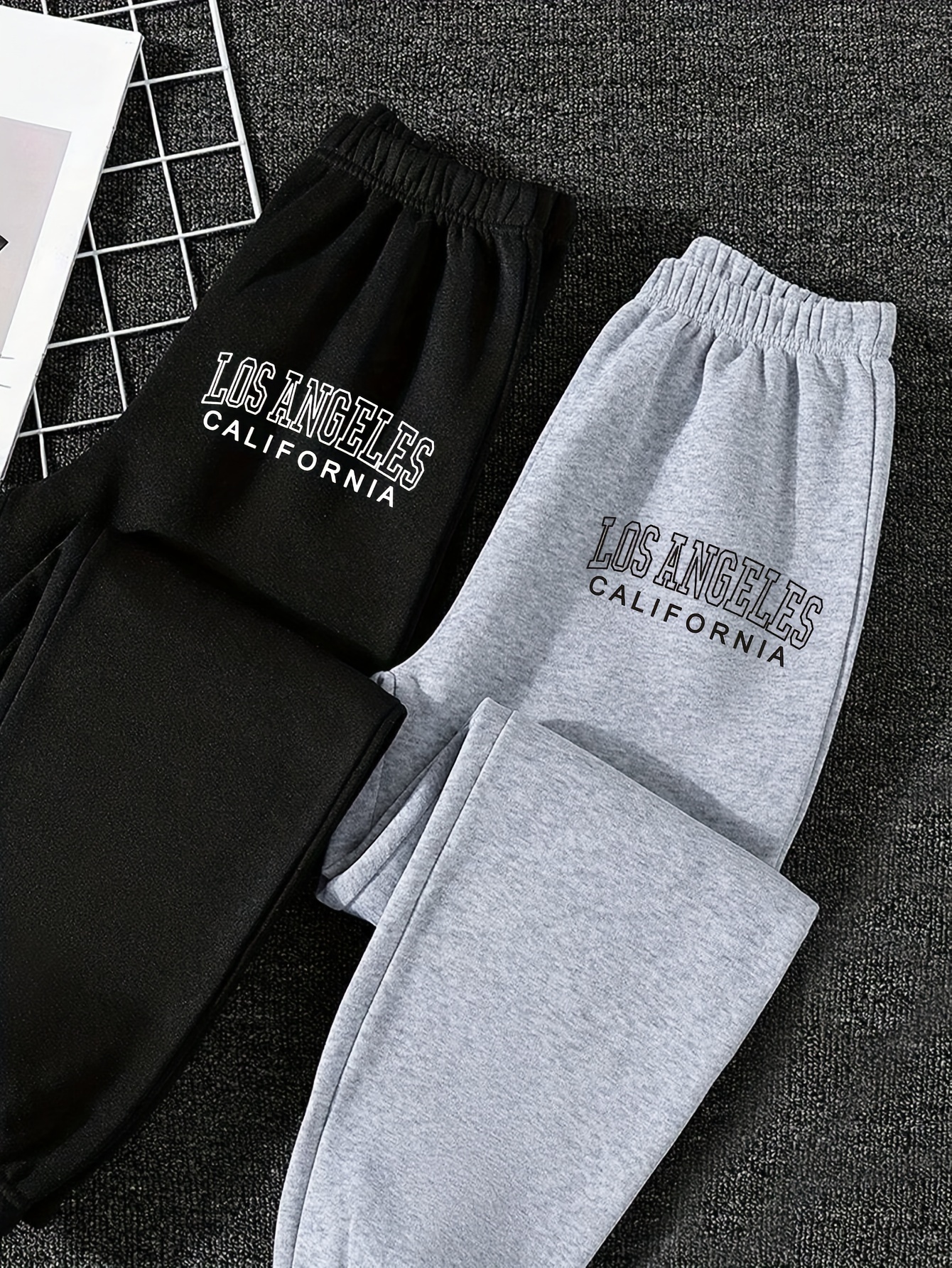 Girls Letter Print Fleece Sweatpants Fall Winter - 图片 3
