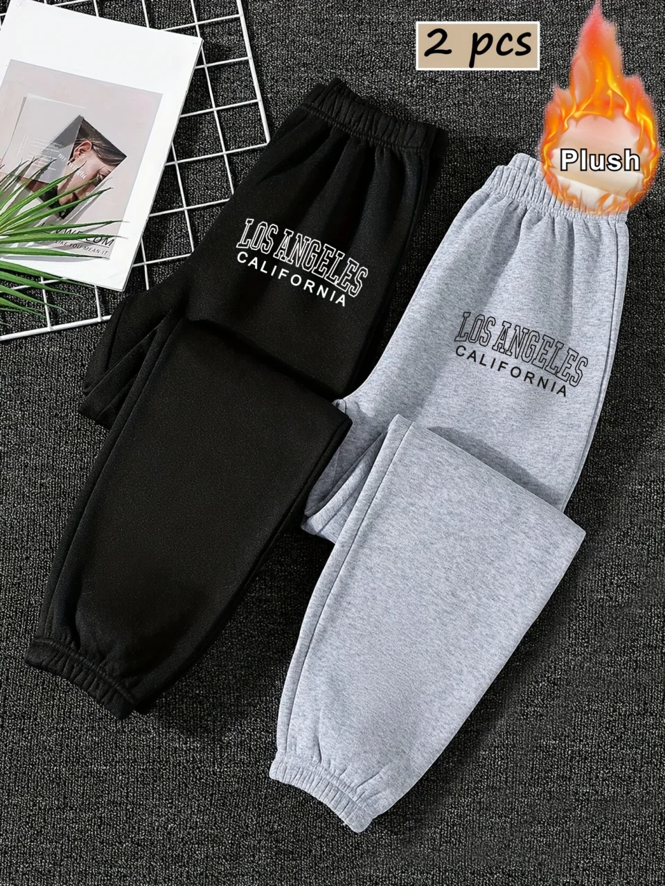 Girls Letter Print Fleece Sweatpants Fall Winter