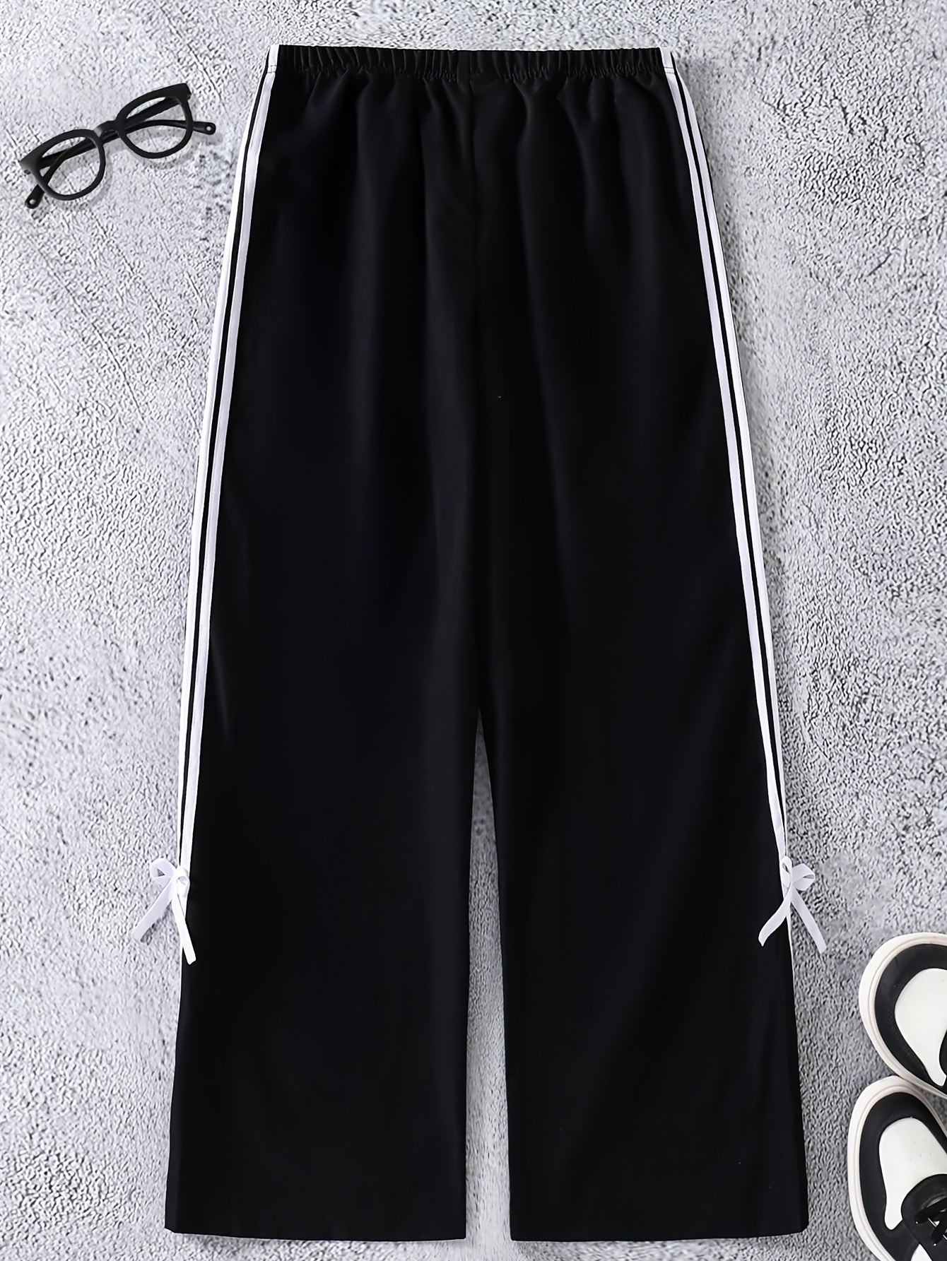 Girls Stripe Bow Straight Leg Pants Spring Summer - 图片 3