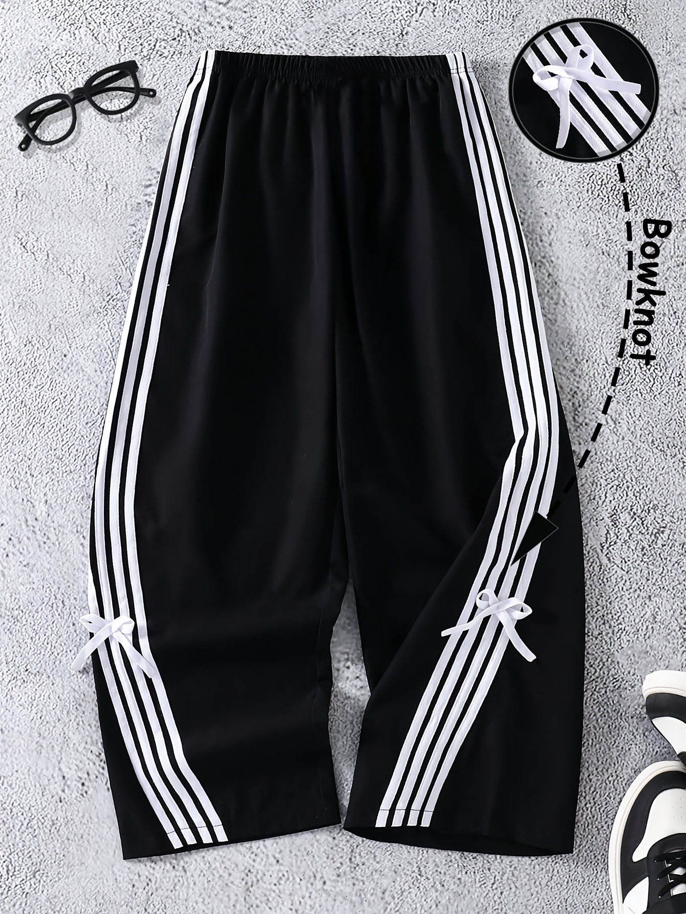 Girls Stripe Bow Straight Leg Pants Spring Summer - 图片 2