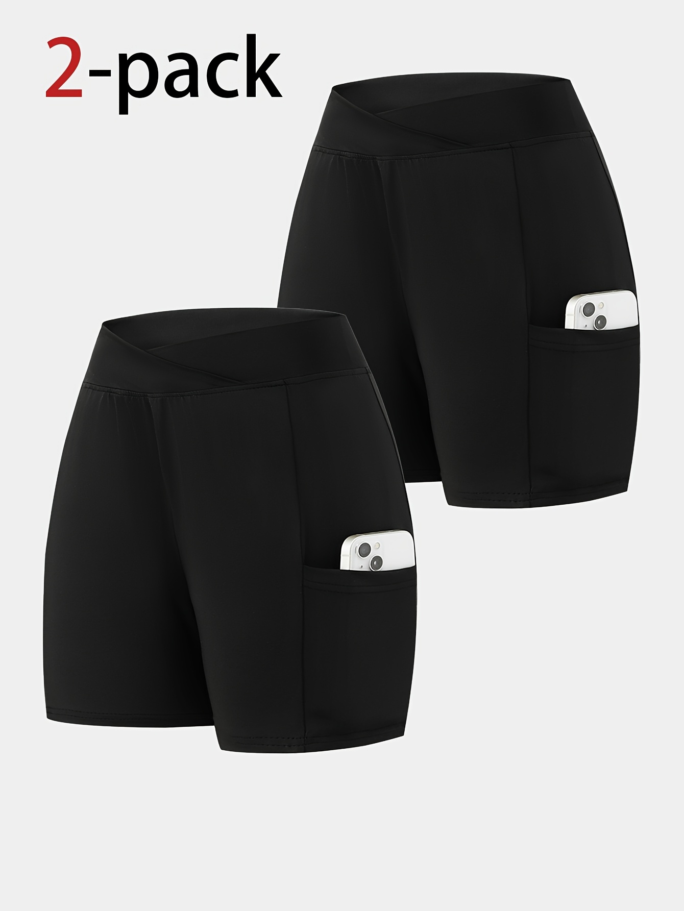 Girls Cross Waist Solid Biker Shorts Spring Summer - 图片 2