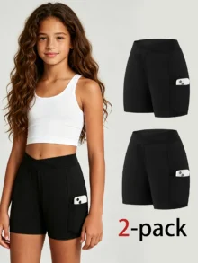 Girls Cross Waist Solid Biker Shorts Spring Summer