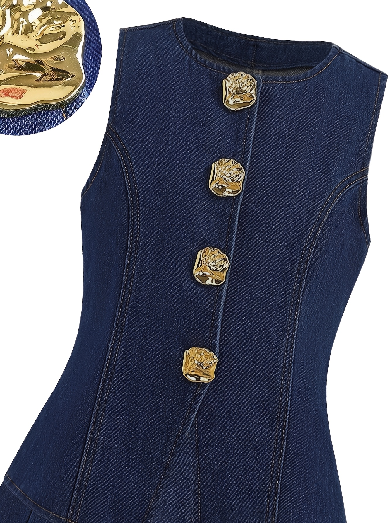 Girls Button Preppy Denim Vest Pleated Skirt 2-Piece Set Fall - 图片 6