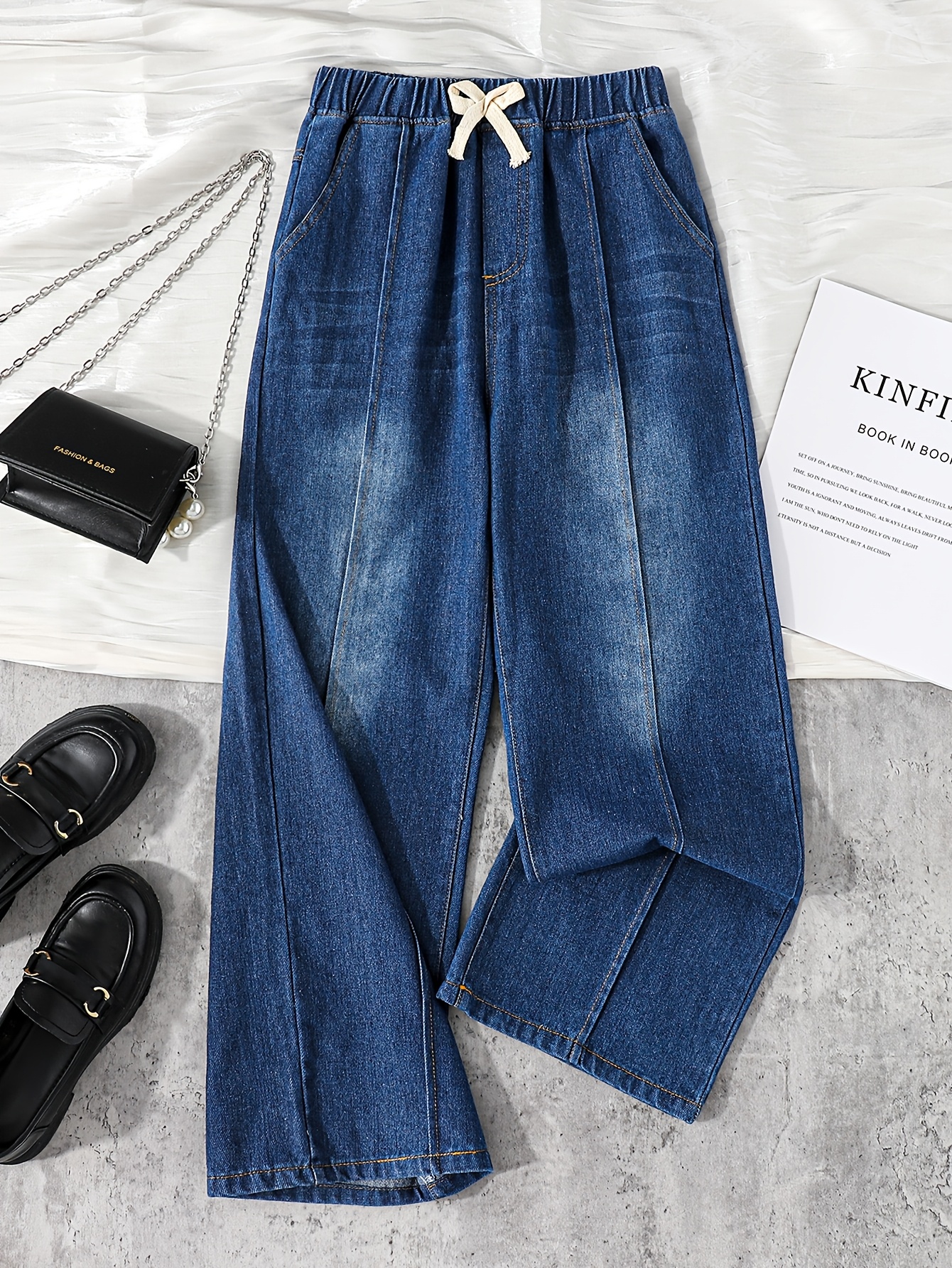 Girls Loose Fit Denim Jeans Spring Summer - 图片 2