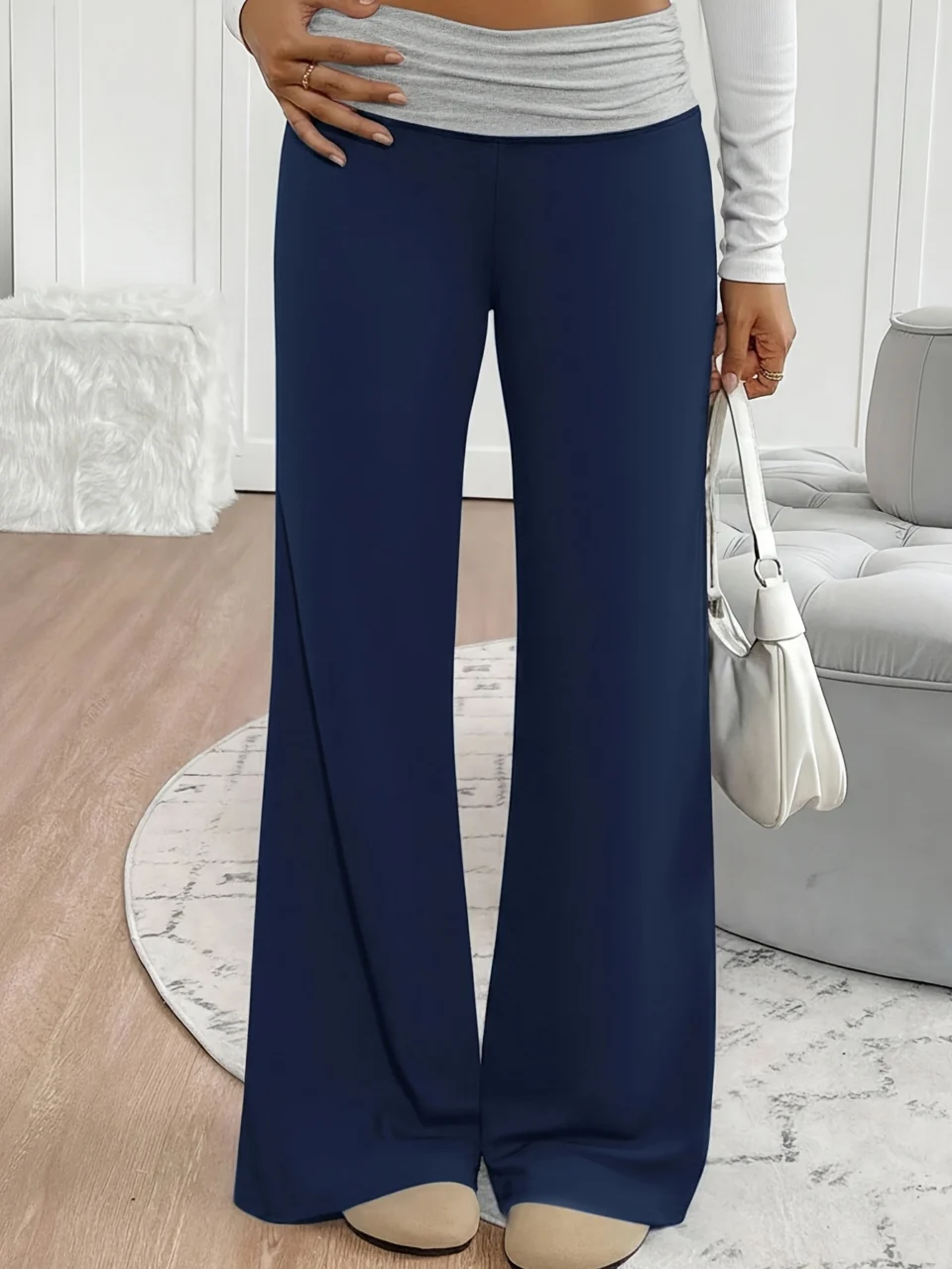 Girls Contrast Waist Streetwear Wide Leg Sweatpants Spring Summer