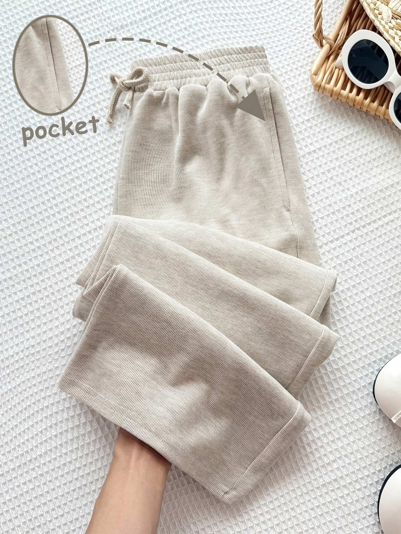 Girls Solid Pocket Straight Leg Pants Spring Summer - 图片 2