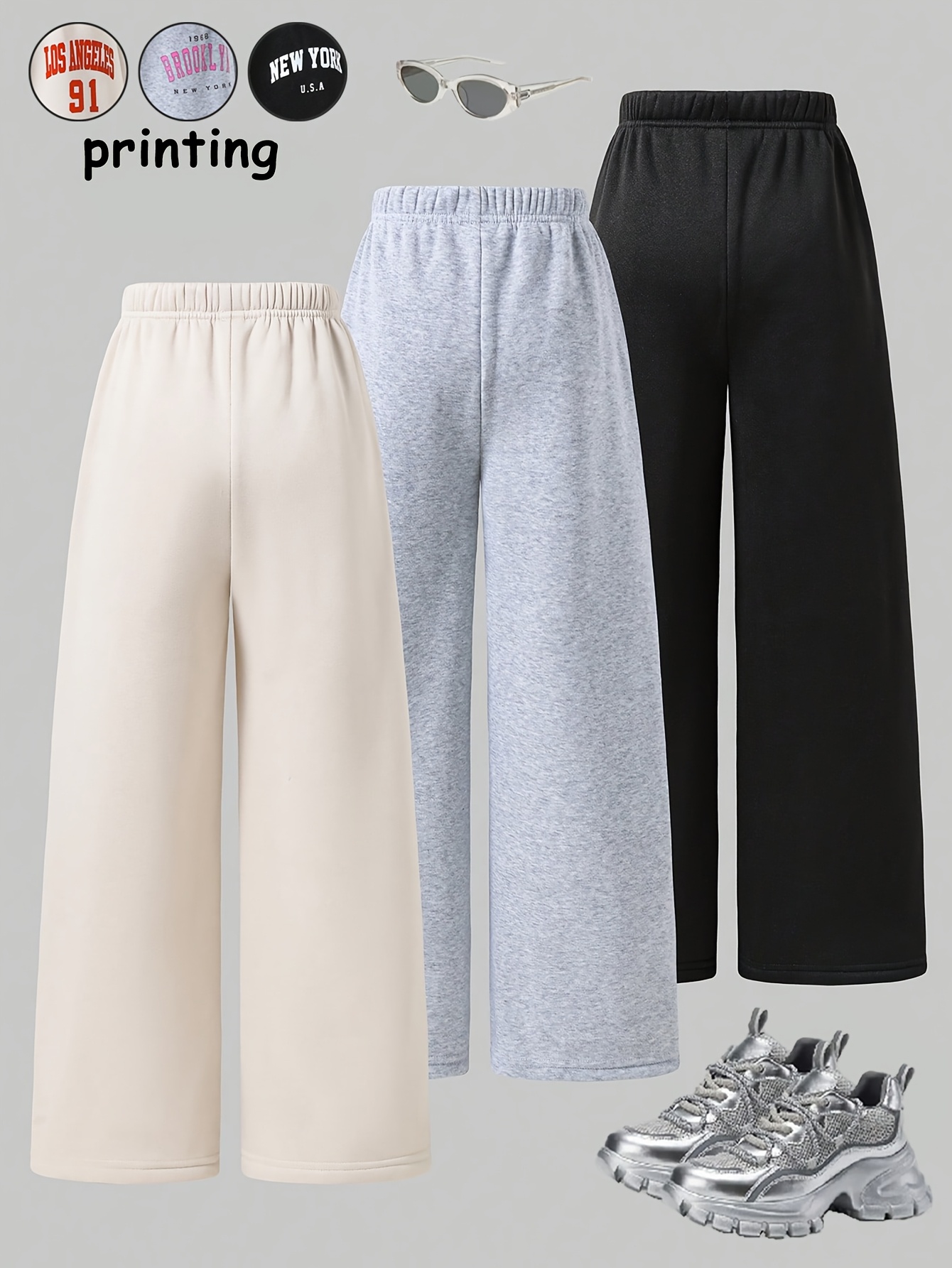 Girls Number Graphic Streetwear Wide Leg Pants Fall - 图片 2