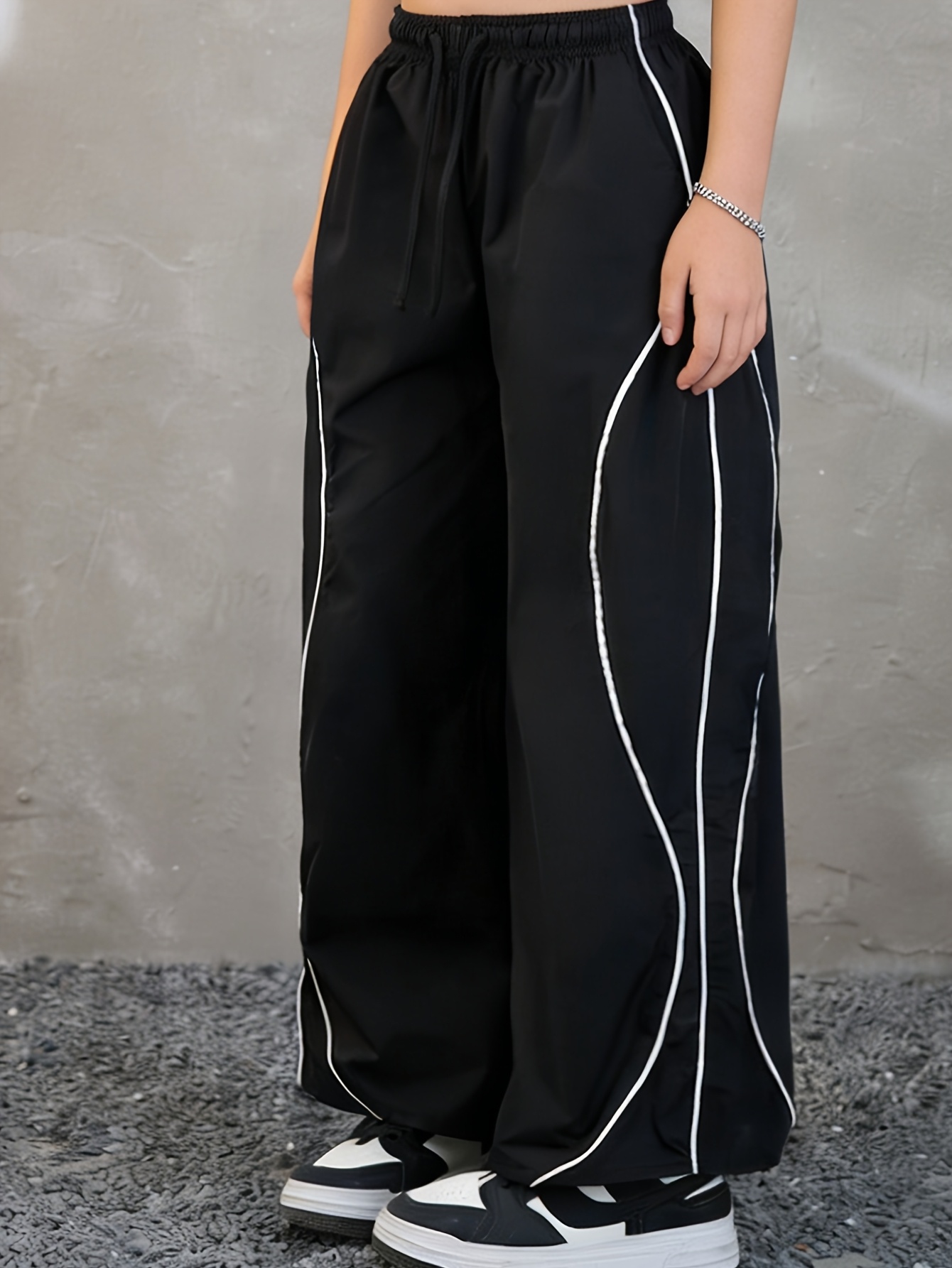 Girls Streetwear Contrast Trim T-Shirt Wide Leg Pants 2-Piece Set Spring Summer - 图片 5