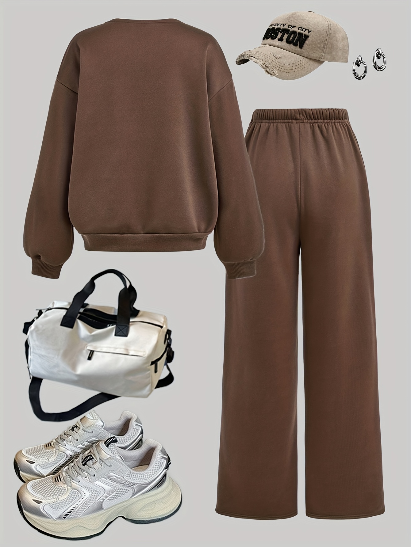 Girls Solid Streetwear Sweatshirt Wide Leg Pants 2-Piece Set Fall - 图片 3