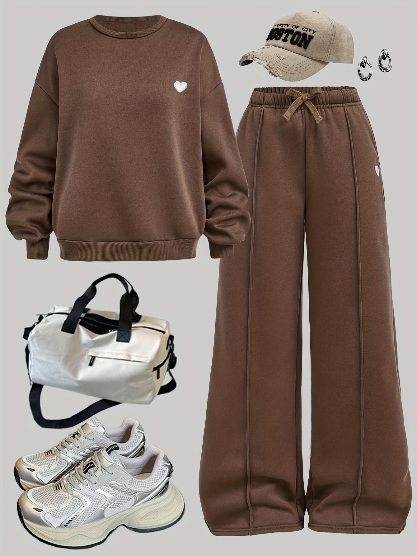Girls Solid Streetwear Sweatshirt Wide Leg Pants 2-Piece Set Fall - 图片 2