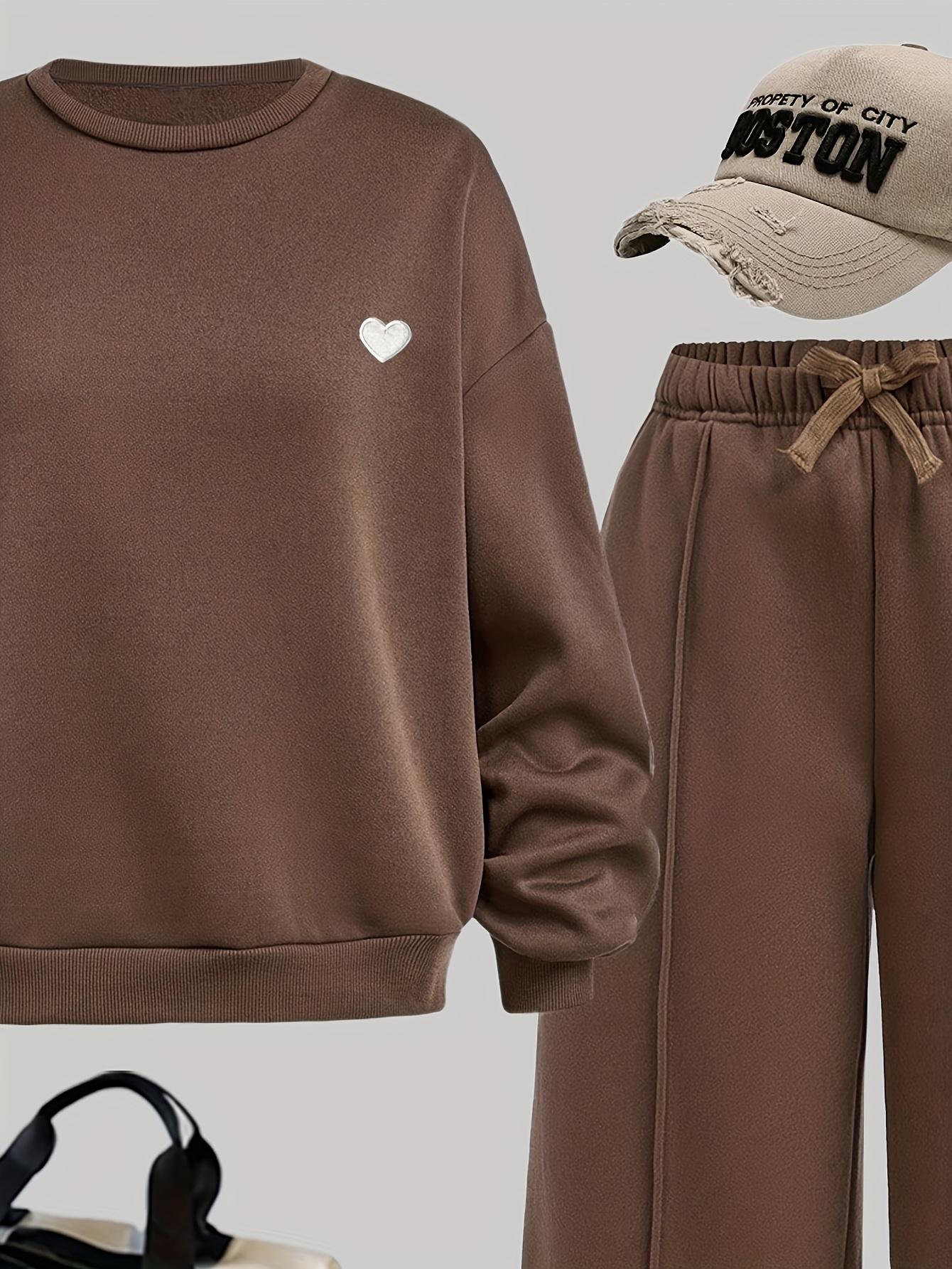Girls Solid Streetwear Sweatshirt Wide Leg Pants 2-Piece Set Fall - 图片 4