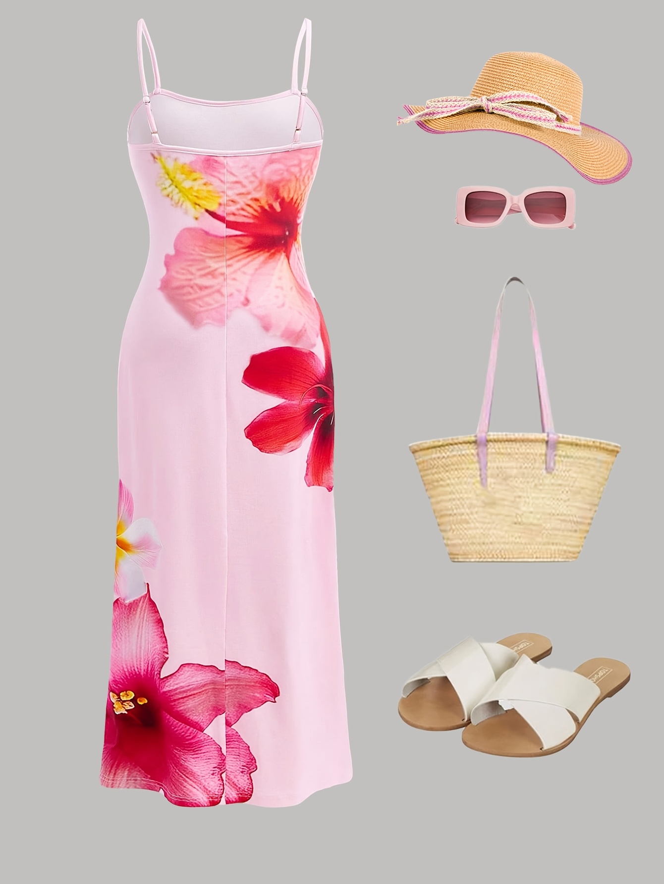 Girls Floral Vacation Style Floral Cami Dress Summer - 图片 3