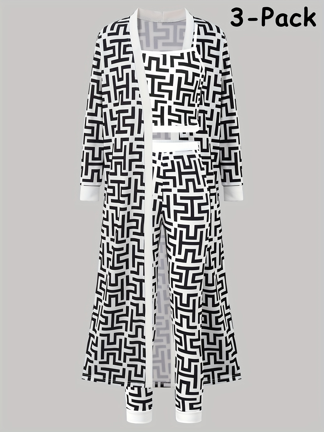 Girls Geometric Print Cardigan Cami Jogger Pants 3-Piece Set All Season - 图片 2