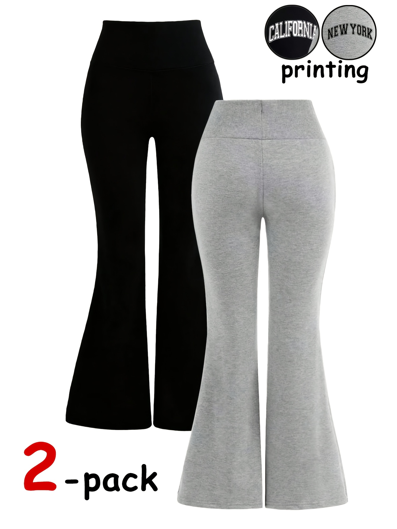 Girls Letter Print Sporty Flare Pants Spring Summer - 图片 2
