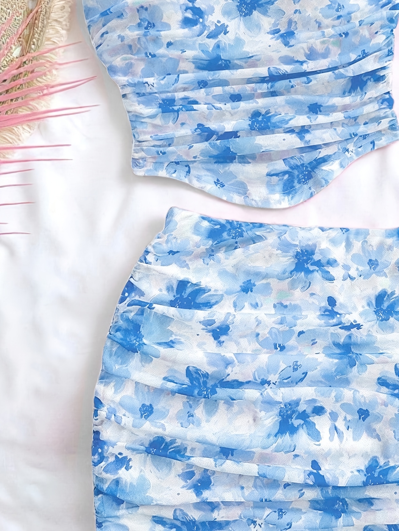 Girls Floral Boho Asymmetrical Top Skirt 2-Piece Set Summer - 图片 4