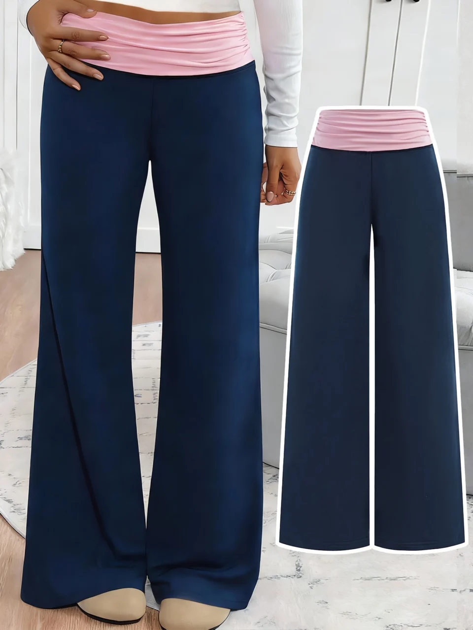 Girls Contrast Waist Streetwear Wide Leg Sweatpants Spring Summer