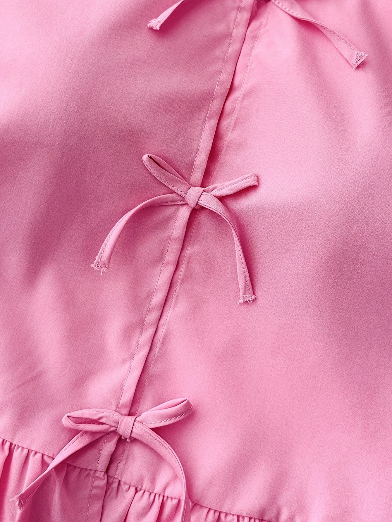Girls Bow Solid Puff Sleeve Blouse Summer - 图片 5