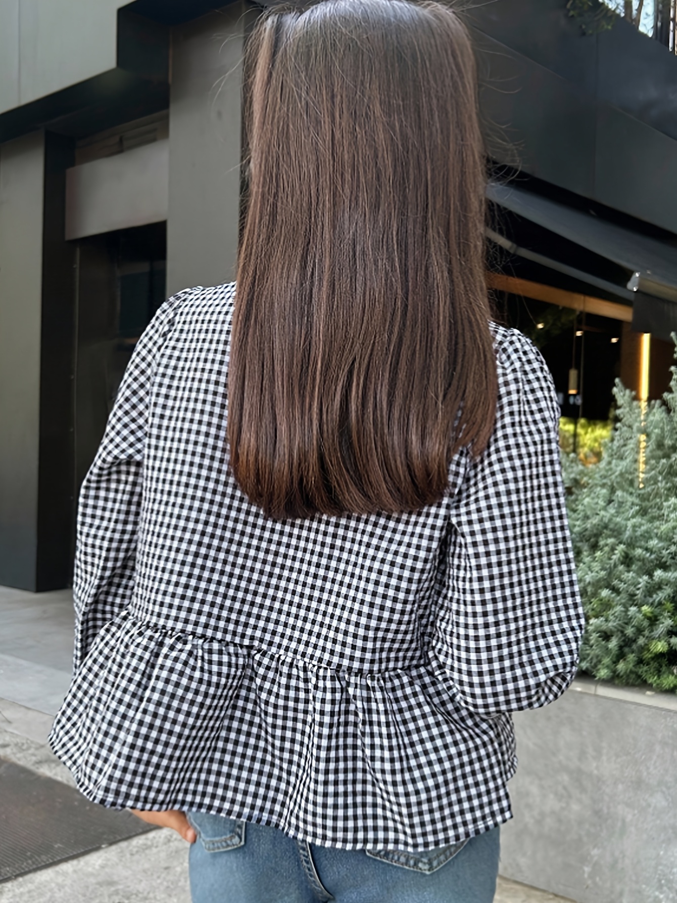 Girls Gingham Bow Puff Sleeve Top Spring Summer - 图片 2