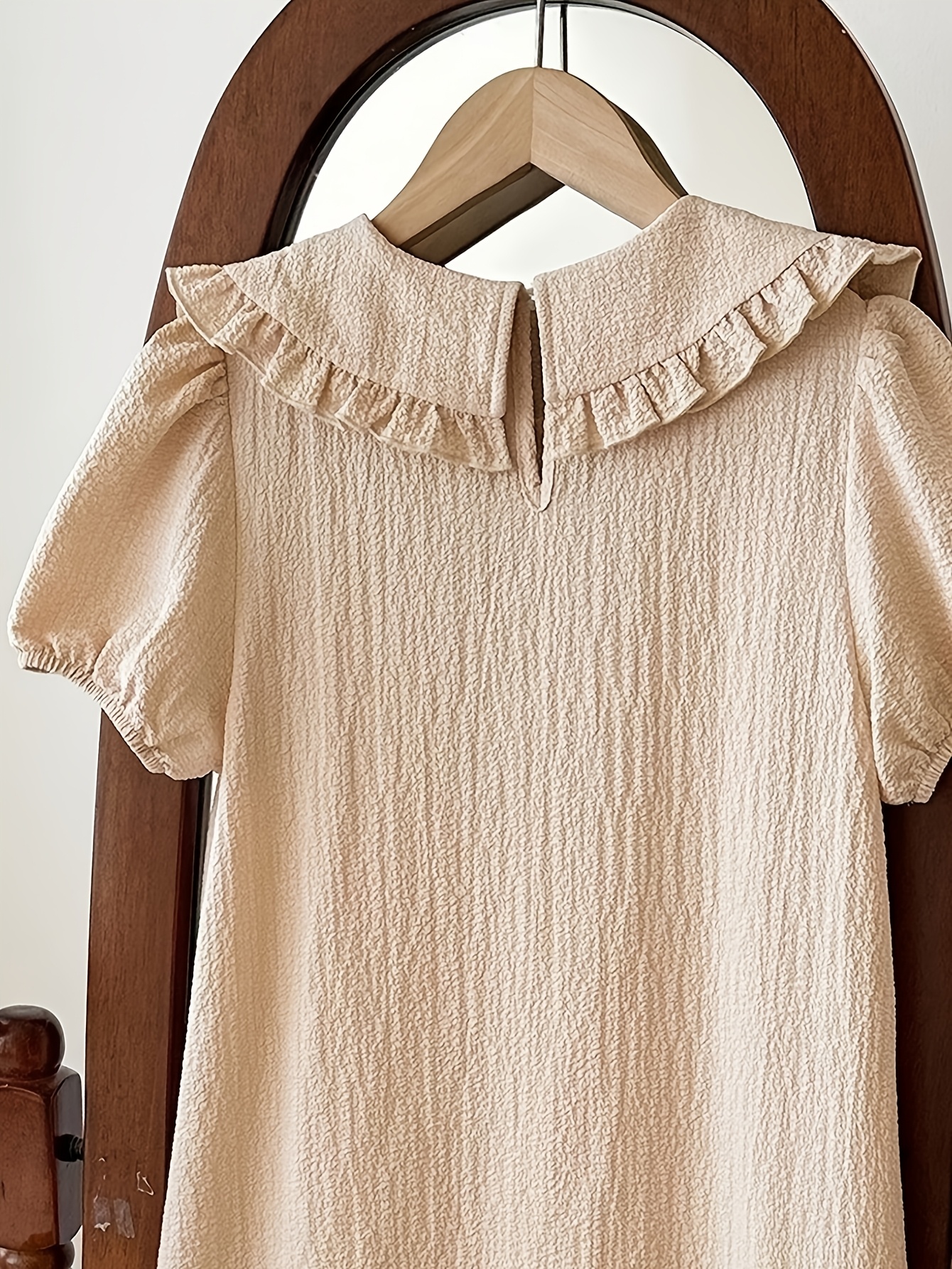 Girls Bow Doll Collar Puff Sleeve Dress Spring Summer - 图片 4