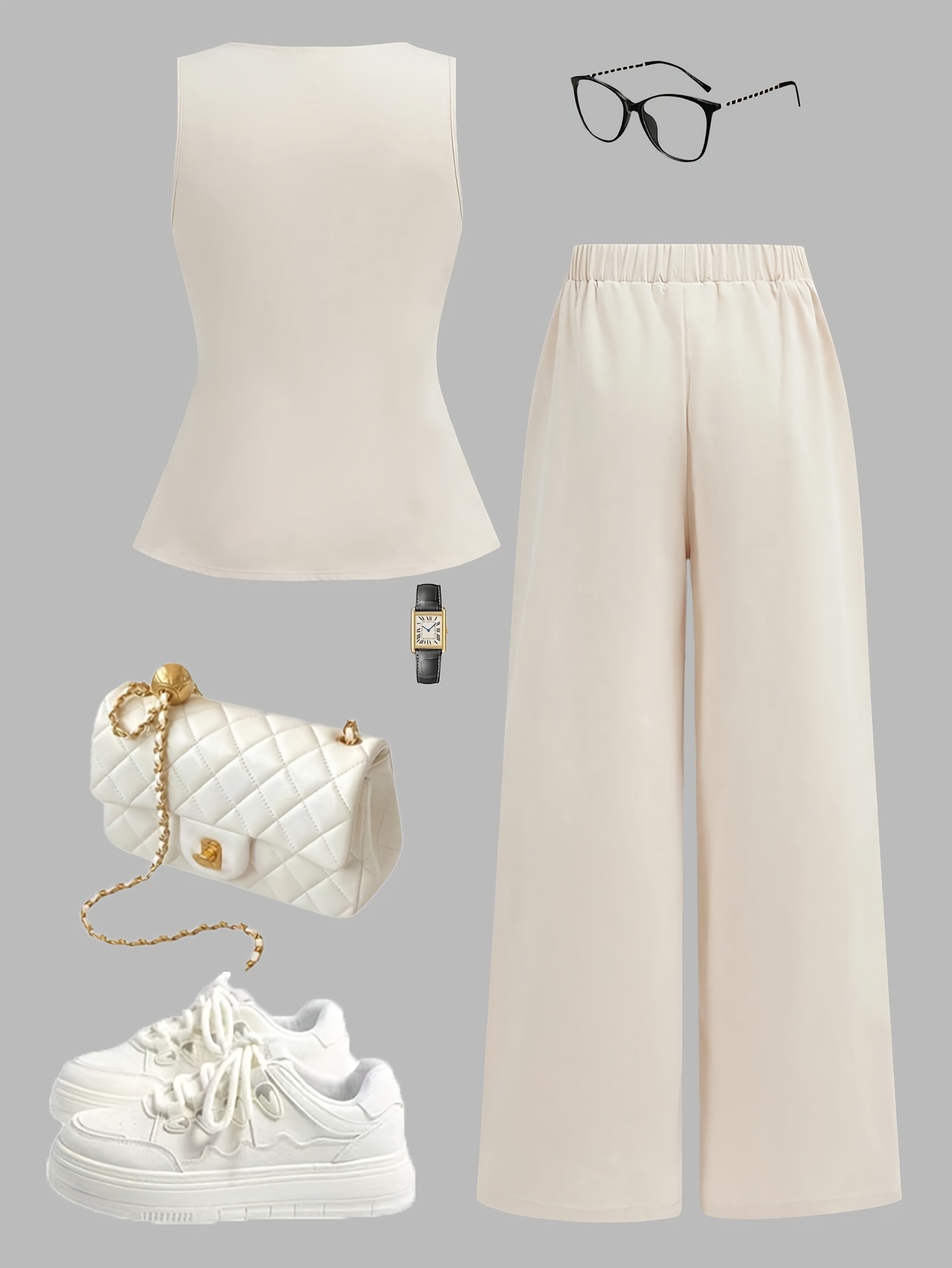 Girls Bow Split Hem Vest Wide Leg Pants 2-Piece Set Spring Summer - 图片 3