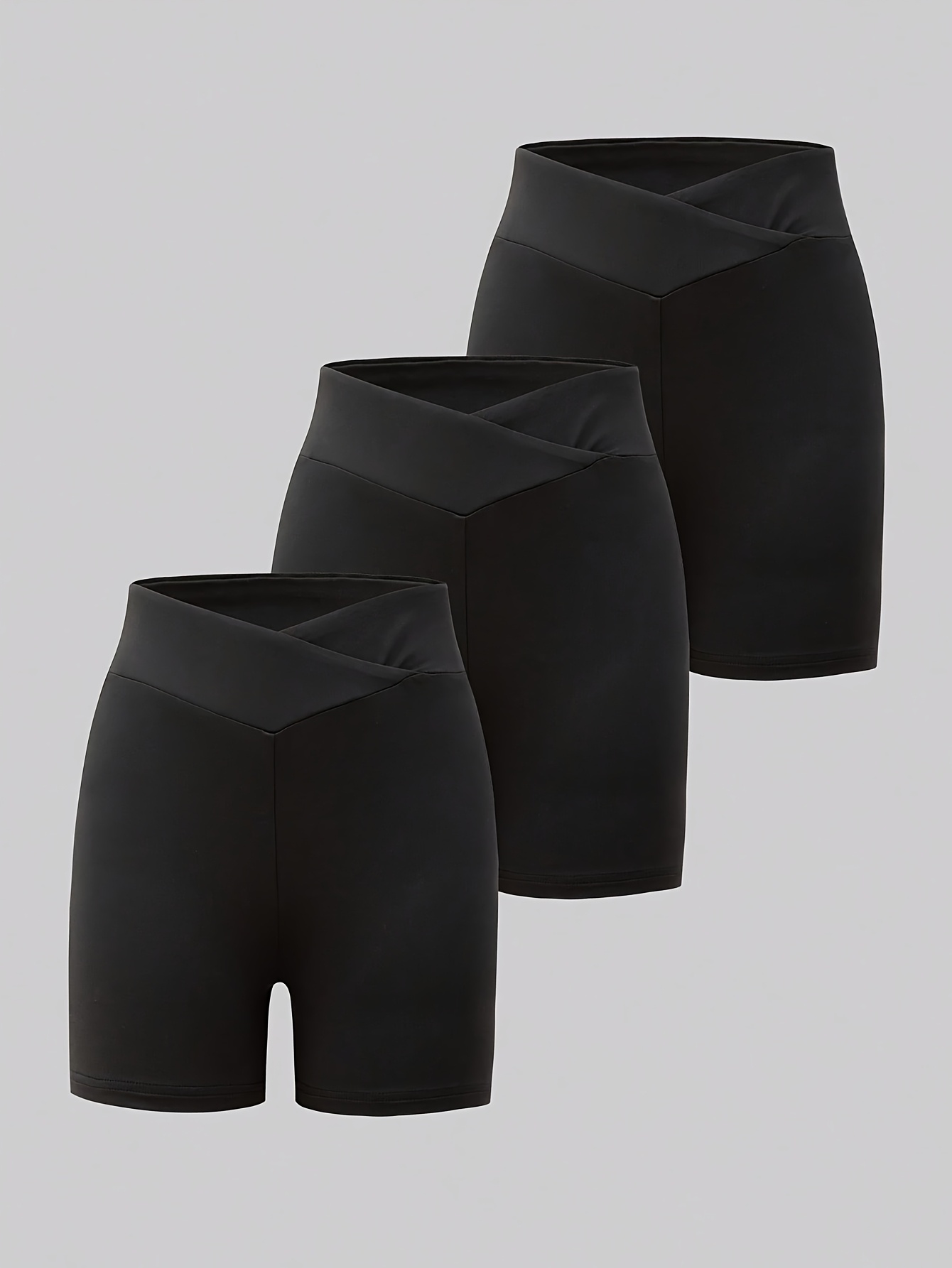 Girls Cross Waist Solid Biker Shorts Spring Summer - 图片 2