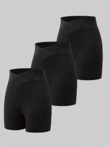 Girls Cross Waist Solid Biker Shorts Spring Summer