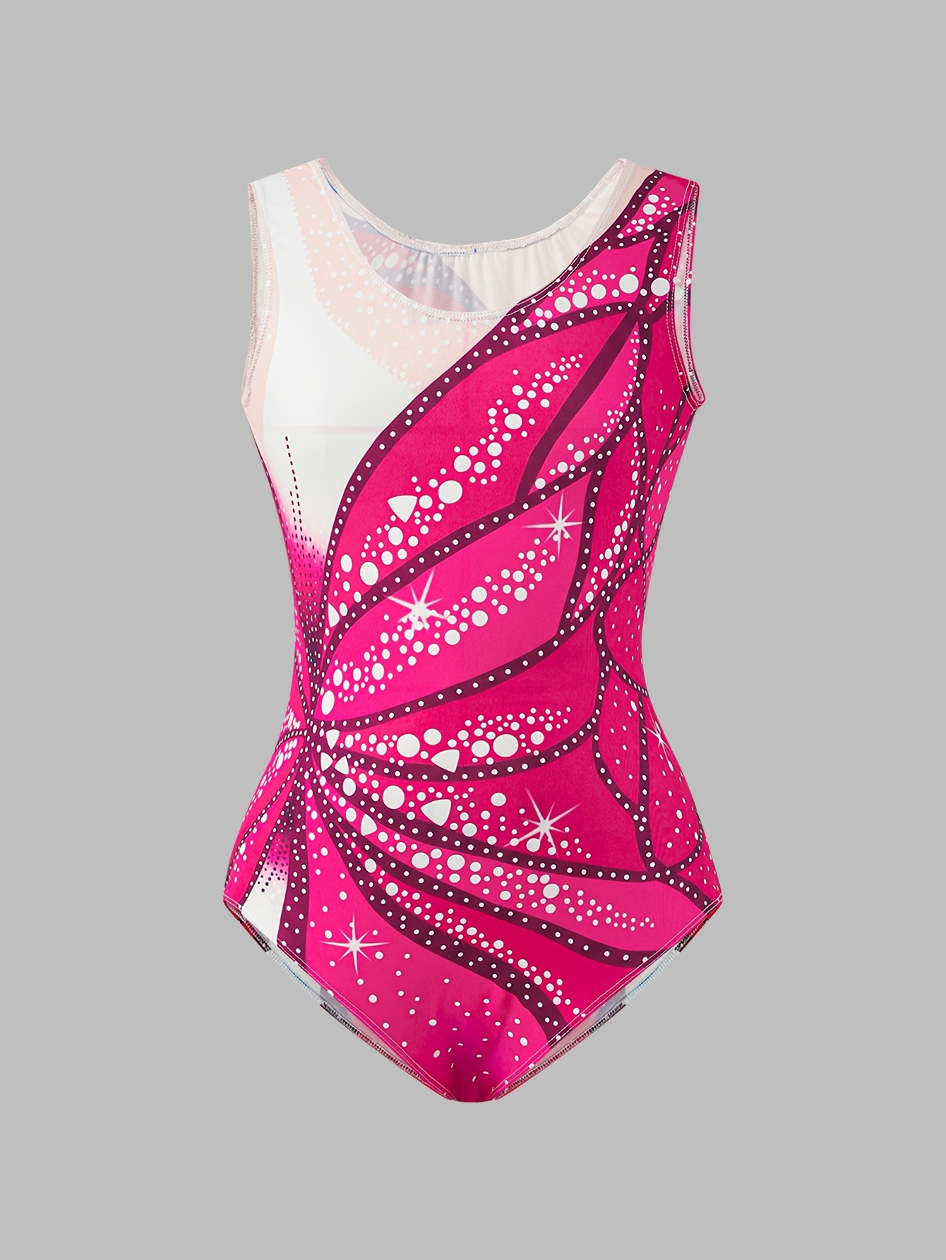 Girls Colorful Print Sleeveless Unitard, Stretch Training Outfit - 图片 2