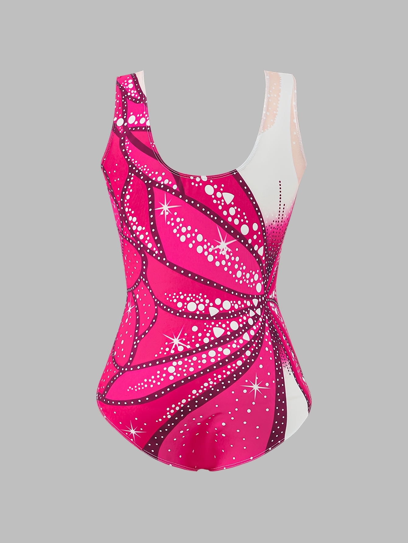 Girls Colorful Print Sleeveless Unitard, Stretch Training Outfit - 图片 3