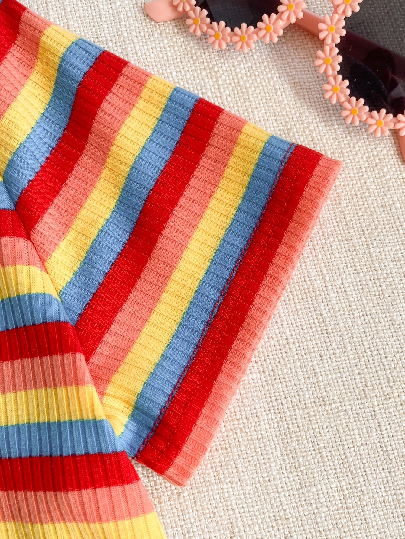 Girls Rainbow Stripe Dress with Embroidery, Spring Summer Outfit - 图片 5