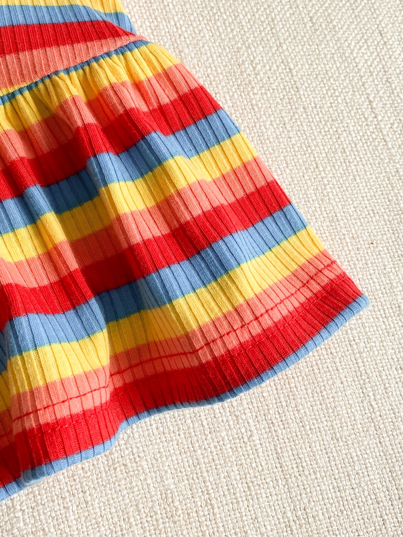 Girls Rainbow Stripe Dress with Embroidery, Spring Summer Outfit - 图片 6