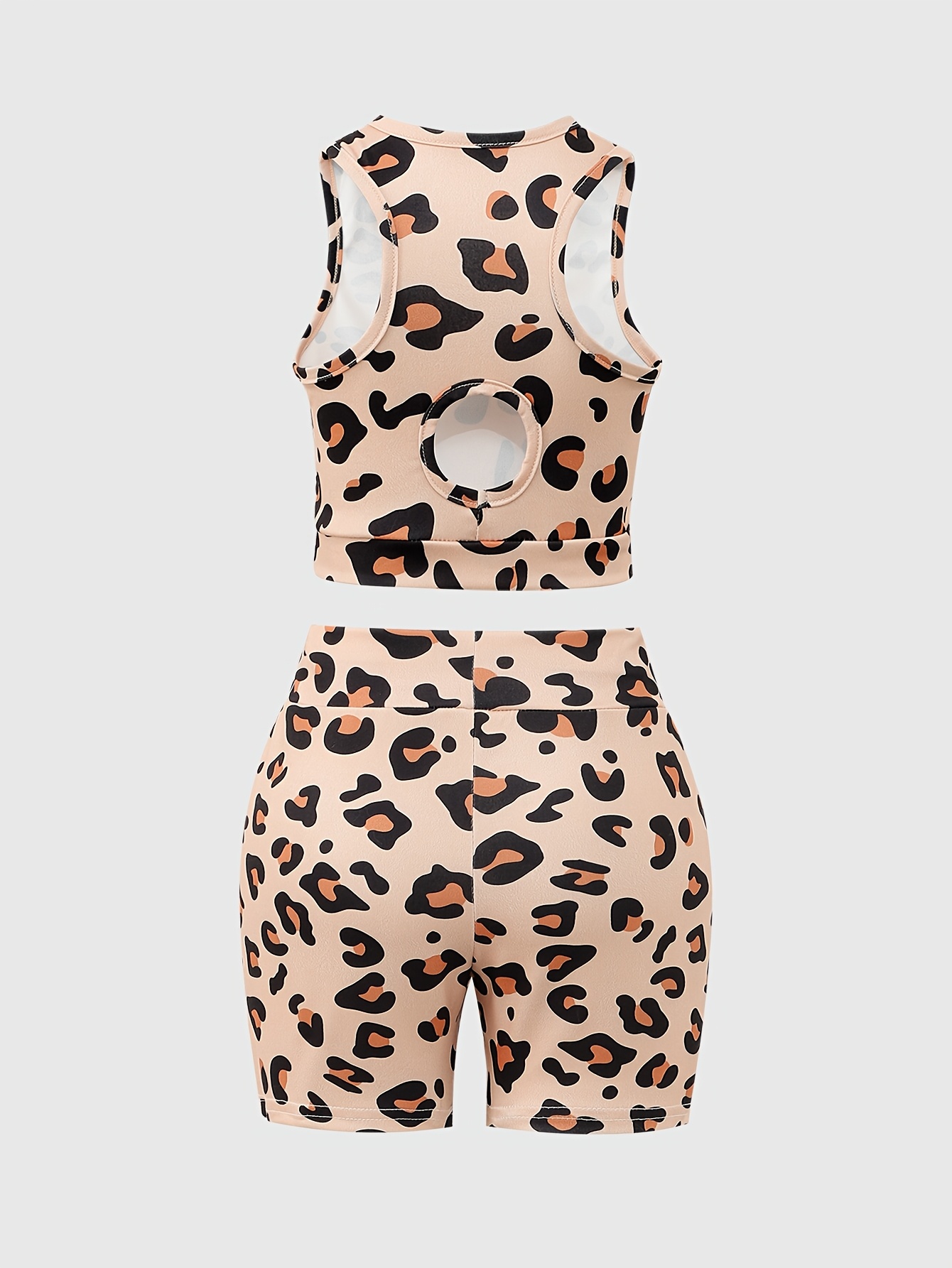 Girls Leopard Print Crop Top and Shorts Set with Open Back - 图片 3