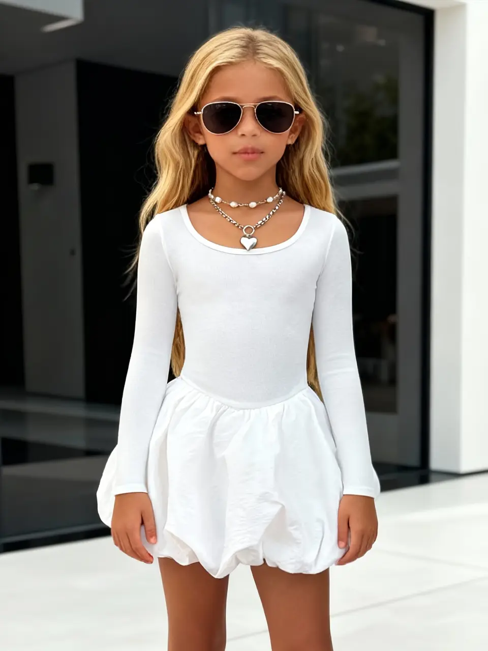 Girls Y2K Fitted Top Puff Skirt Dress