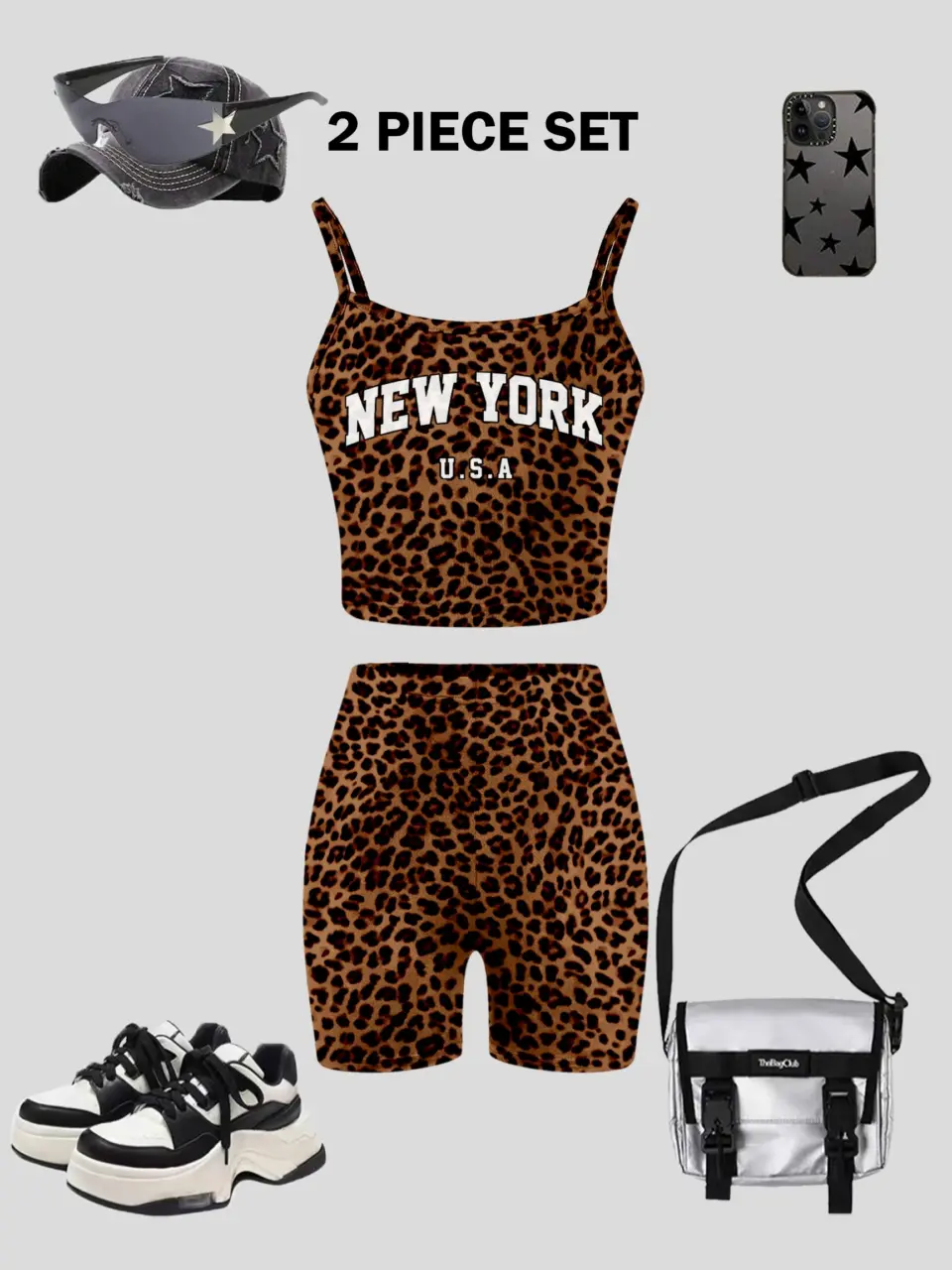 Girls Y2K Leopard Cami and Biker Shorts Set
