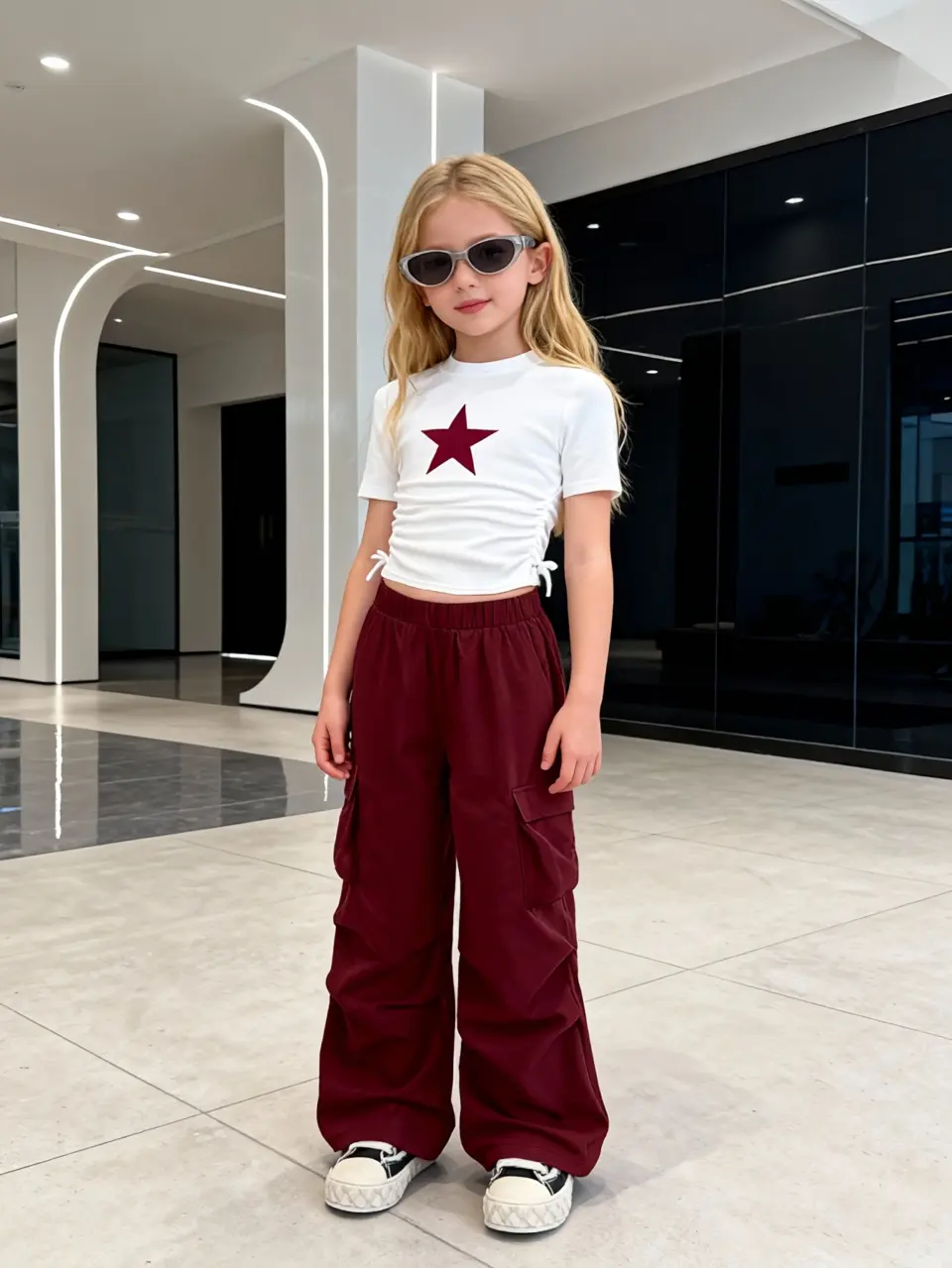 Girls Pocket Cargo Pants and Crew Neck T-Shirt Set