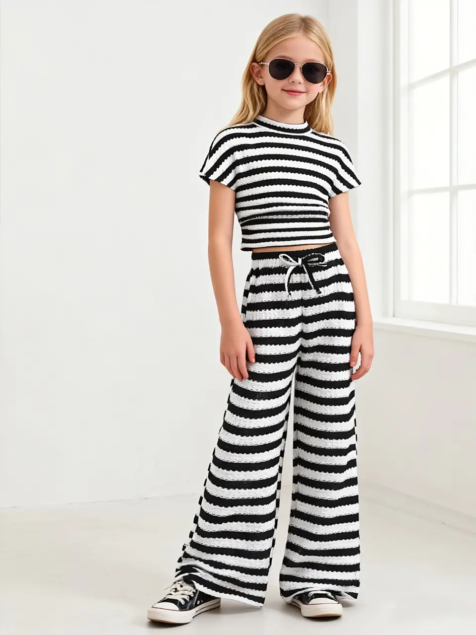 Girls Batwing Sleeve Top and Wide Leg Pants Set