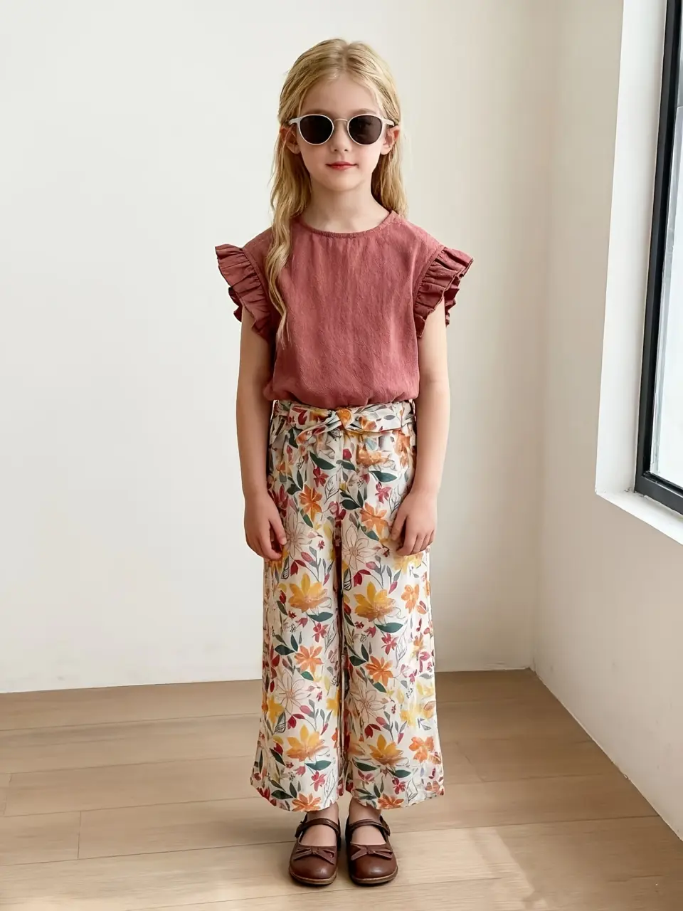 Girls Ruffle Tank and Floral Wide Leg Pants Set