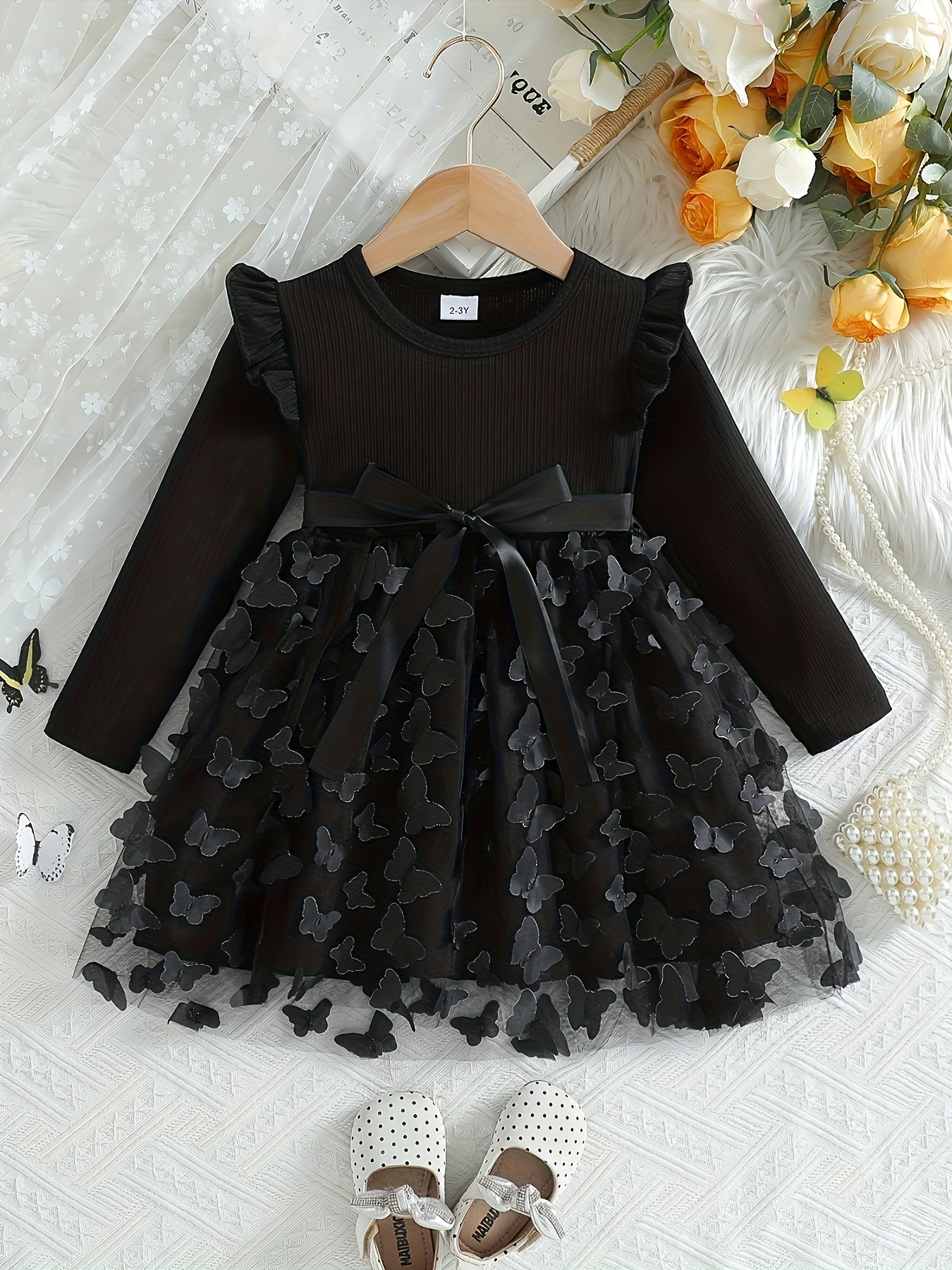 Girls Pink 3D Butterfly Tulle Princess Dress - 图片 3