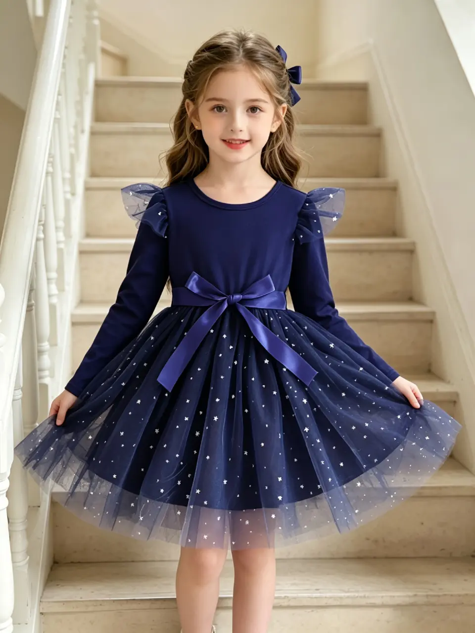 Girls Royal Blue Star and Moon Tulle Princess Dress