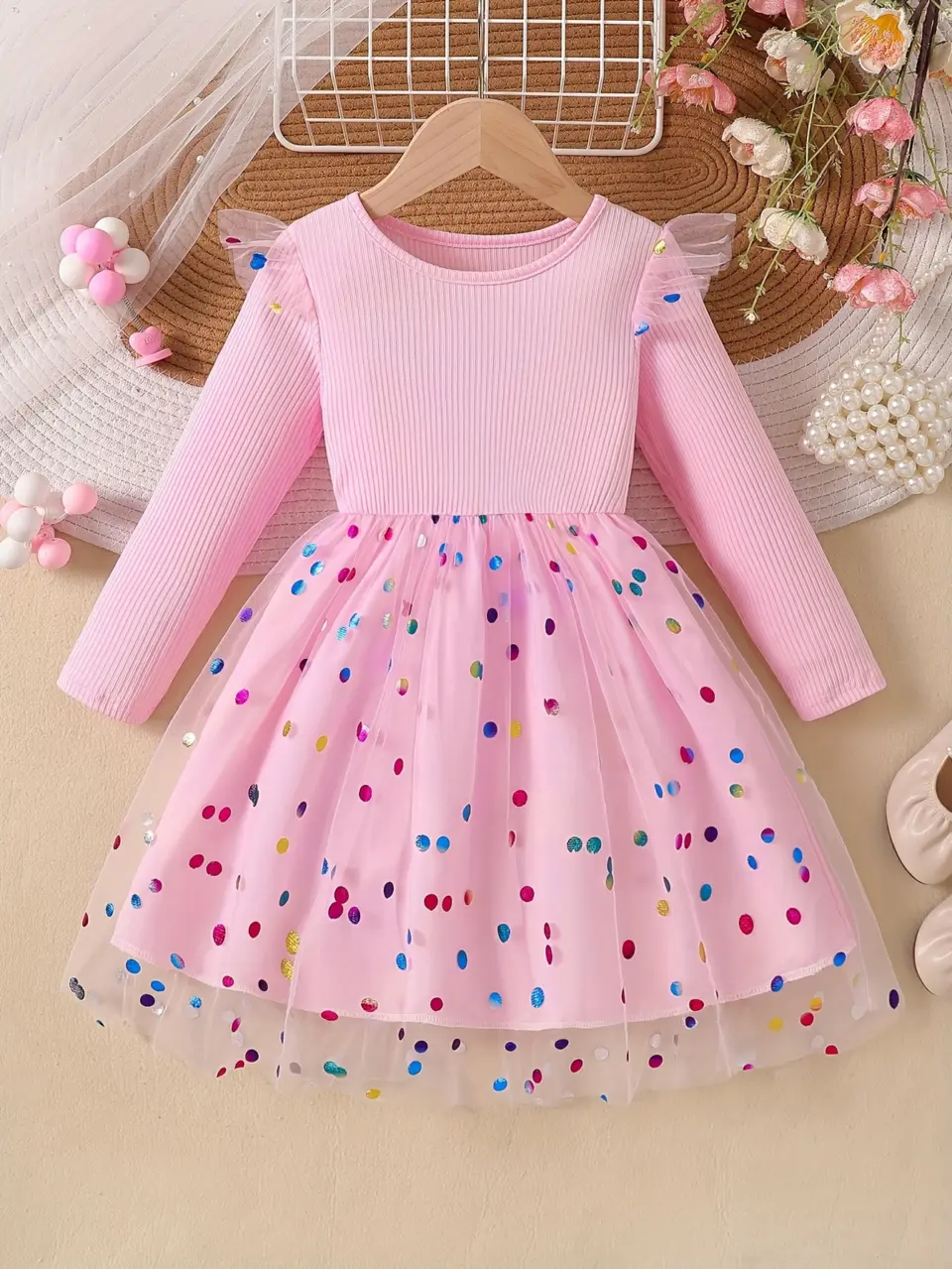 Girls Colorful Polka Dot Tulle Princess Dress